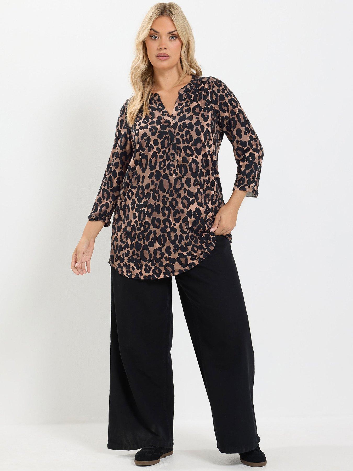 Image 1 of 4 of Yours Curve Half Placket Shirt - Brown