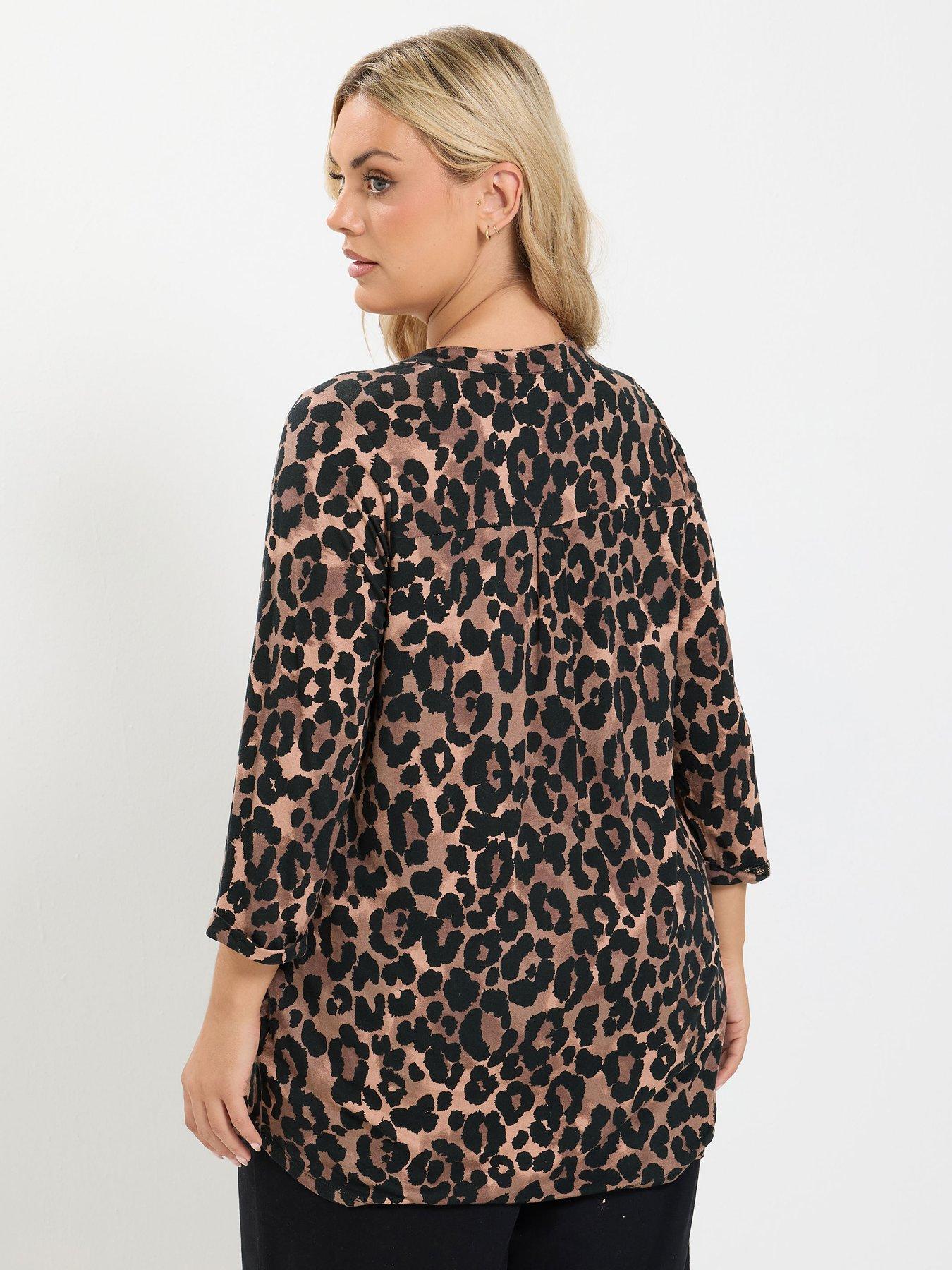 Image 2 of 4 of Yours Curve Half Placket Shirt - Brown