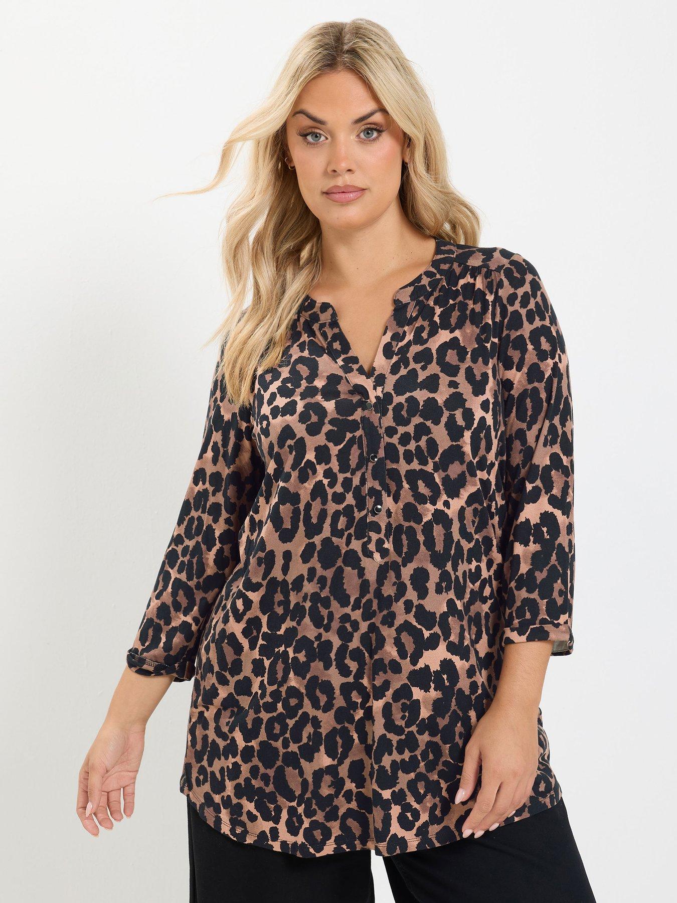 Image 3 of 4 of Yours Curve Half Placket Shirt - Brown