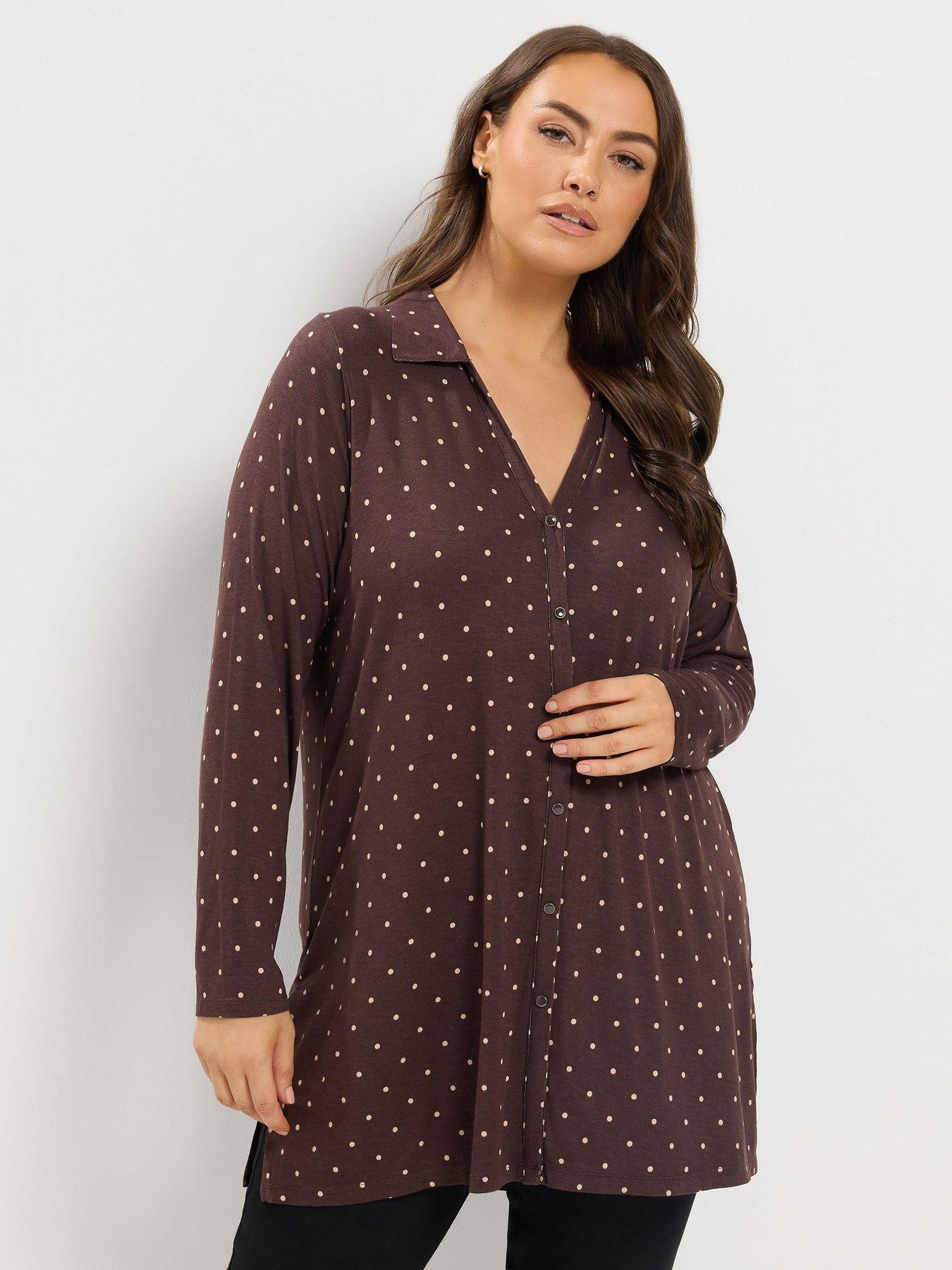 Image 1 of 4 of Yours Curve Long Sleeve Jersey Shirt - Brown