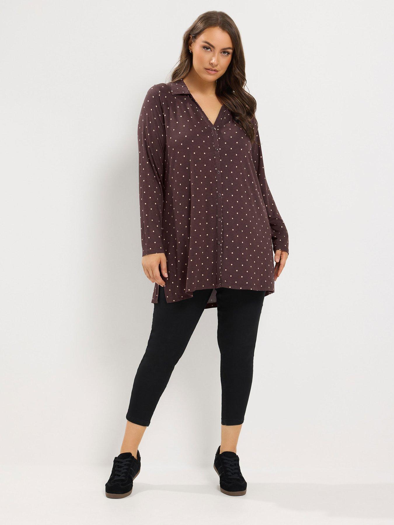 Image 3 of 4 of Yours Curve Long Sleeve Jersey Shirt - Brown