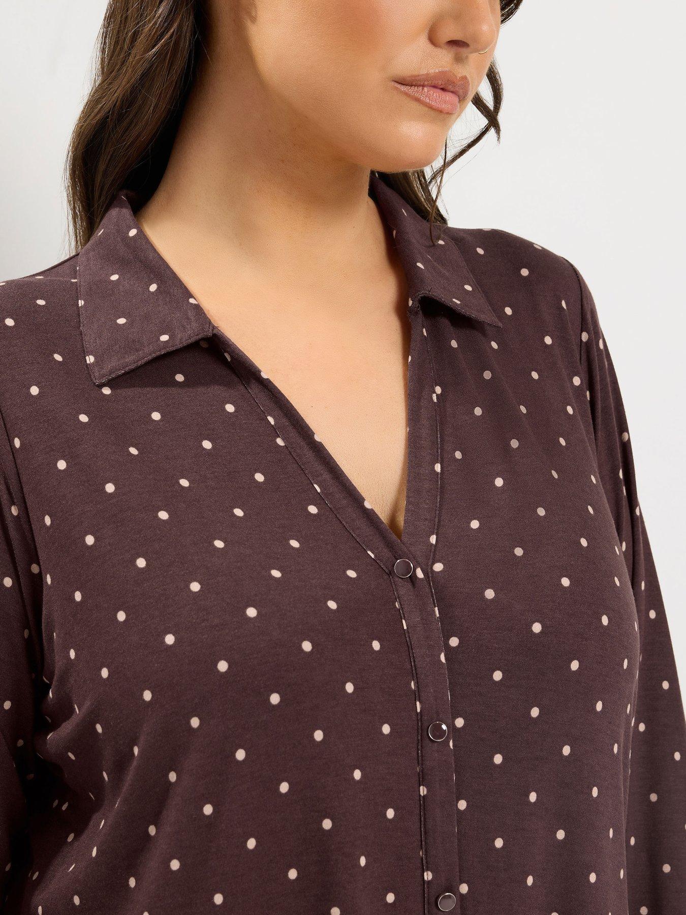 Image 4 of 4 of Yours Curve Long Sleeve Jersey Shirt - Brown