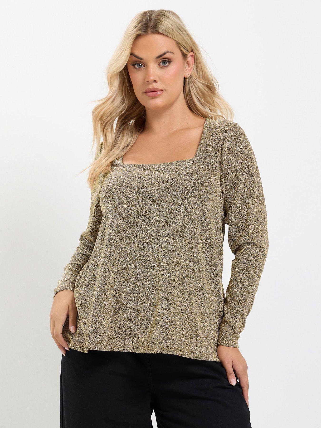 Yours Curve Square Neck A Line Top - Gold