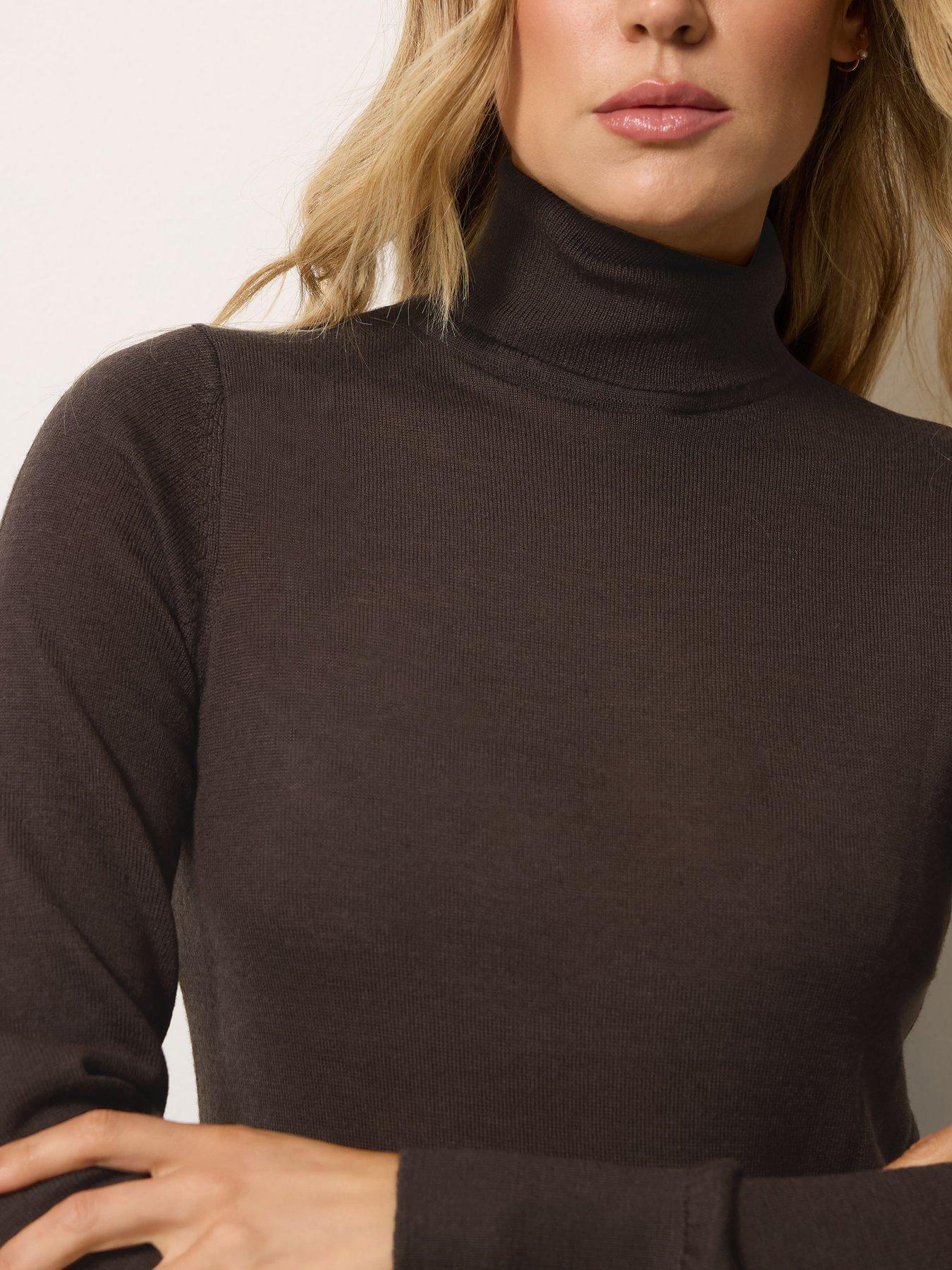 Image 4 of 4 of Long Tall Sally Wool Roll Neck Jumper - Brown