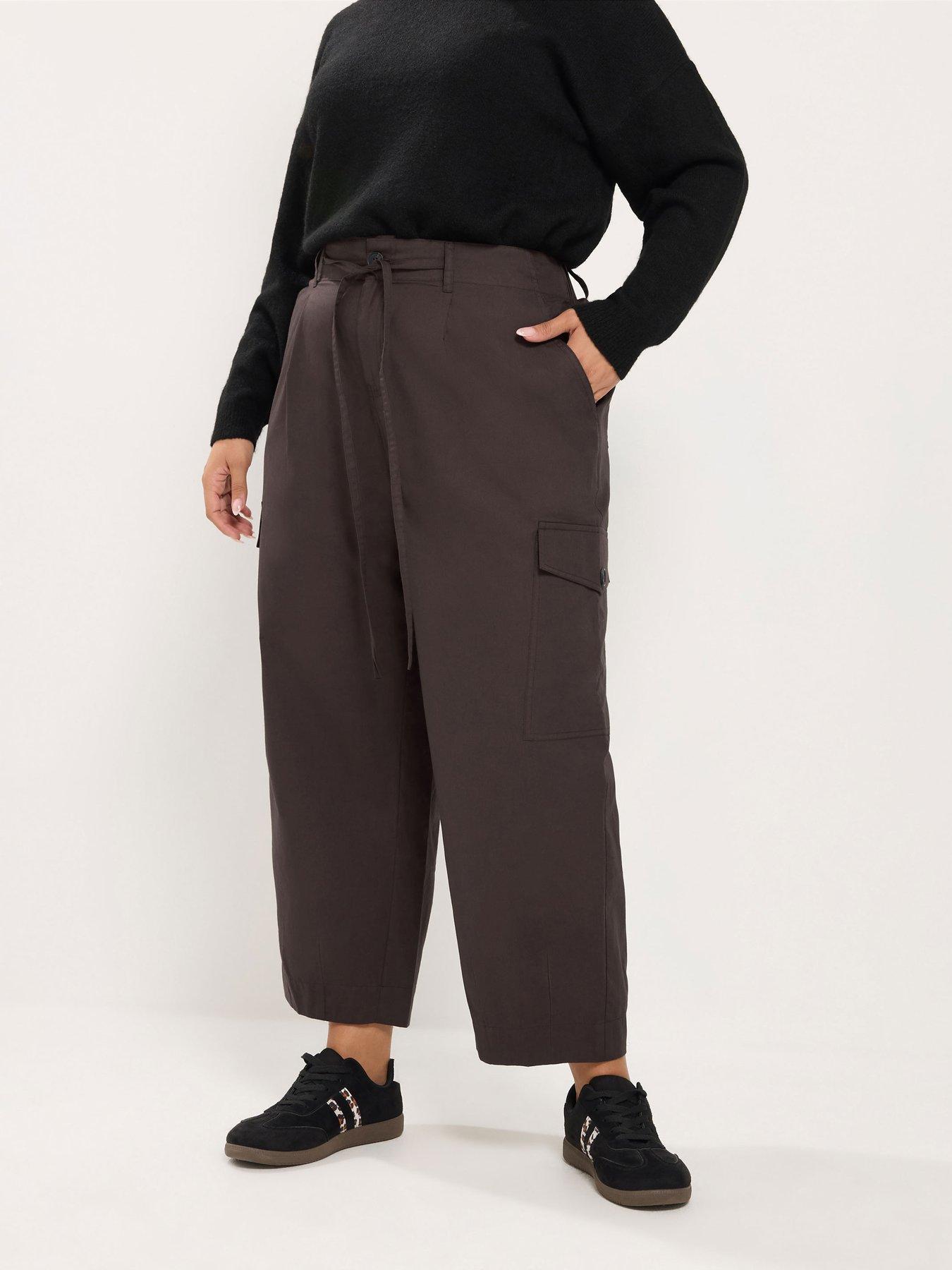 Image 1 of 4 of Yours Curve Cotton Poplin Cargo Barrel Trouser - Brown