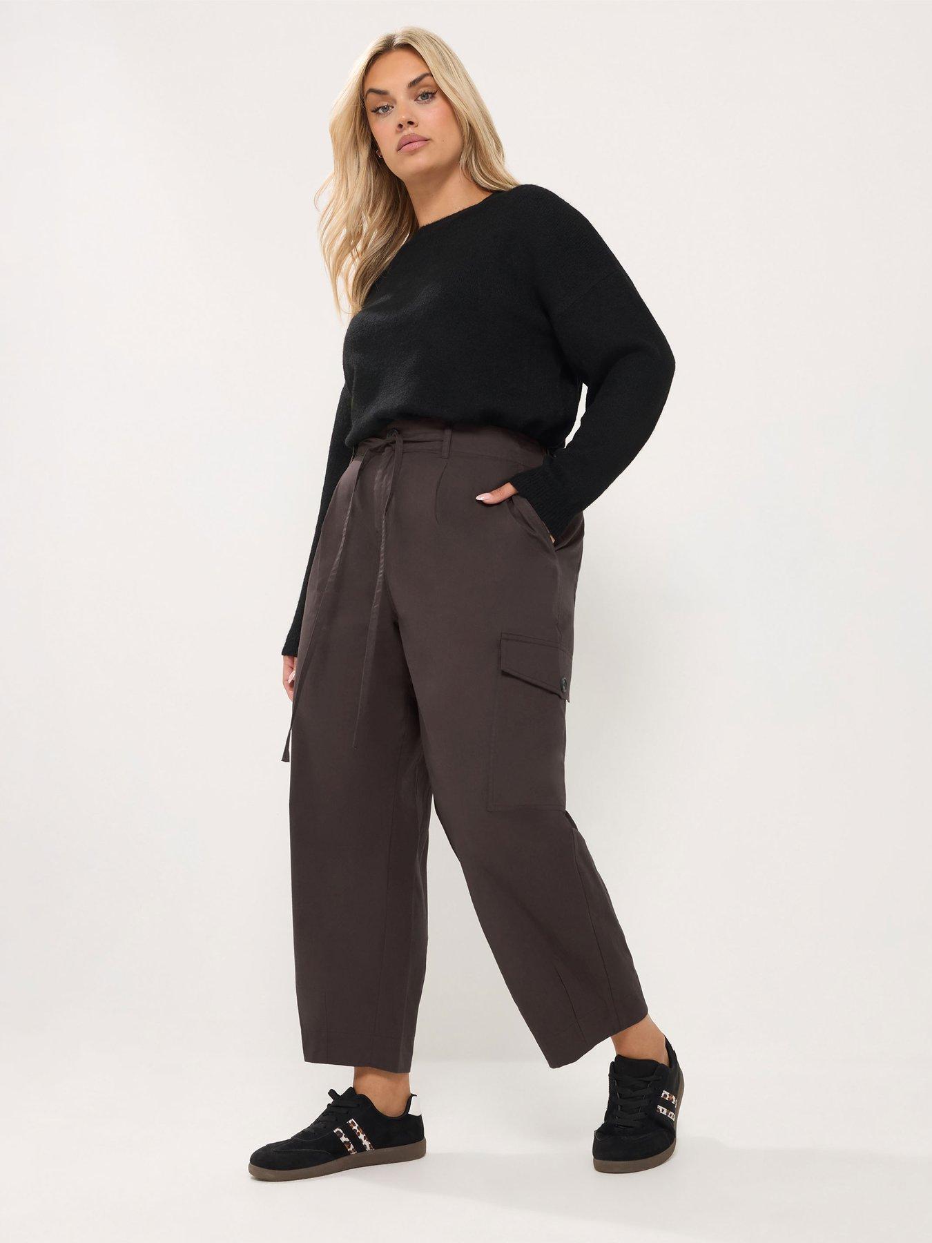 Image 3 of 4 of Yours Curve Cotton Poplin Cargo Barrel Trouser - Brown