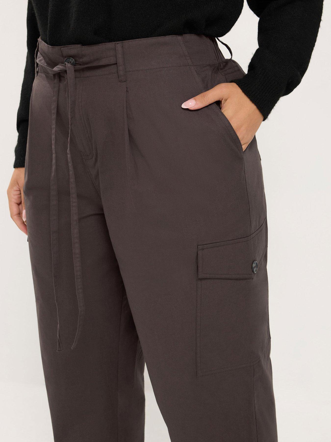 Image 4 of 4 of Yours Curve Cotton Poplin Cargo Barrel Trouser - Brown