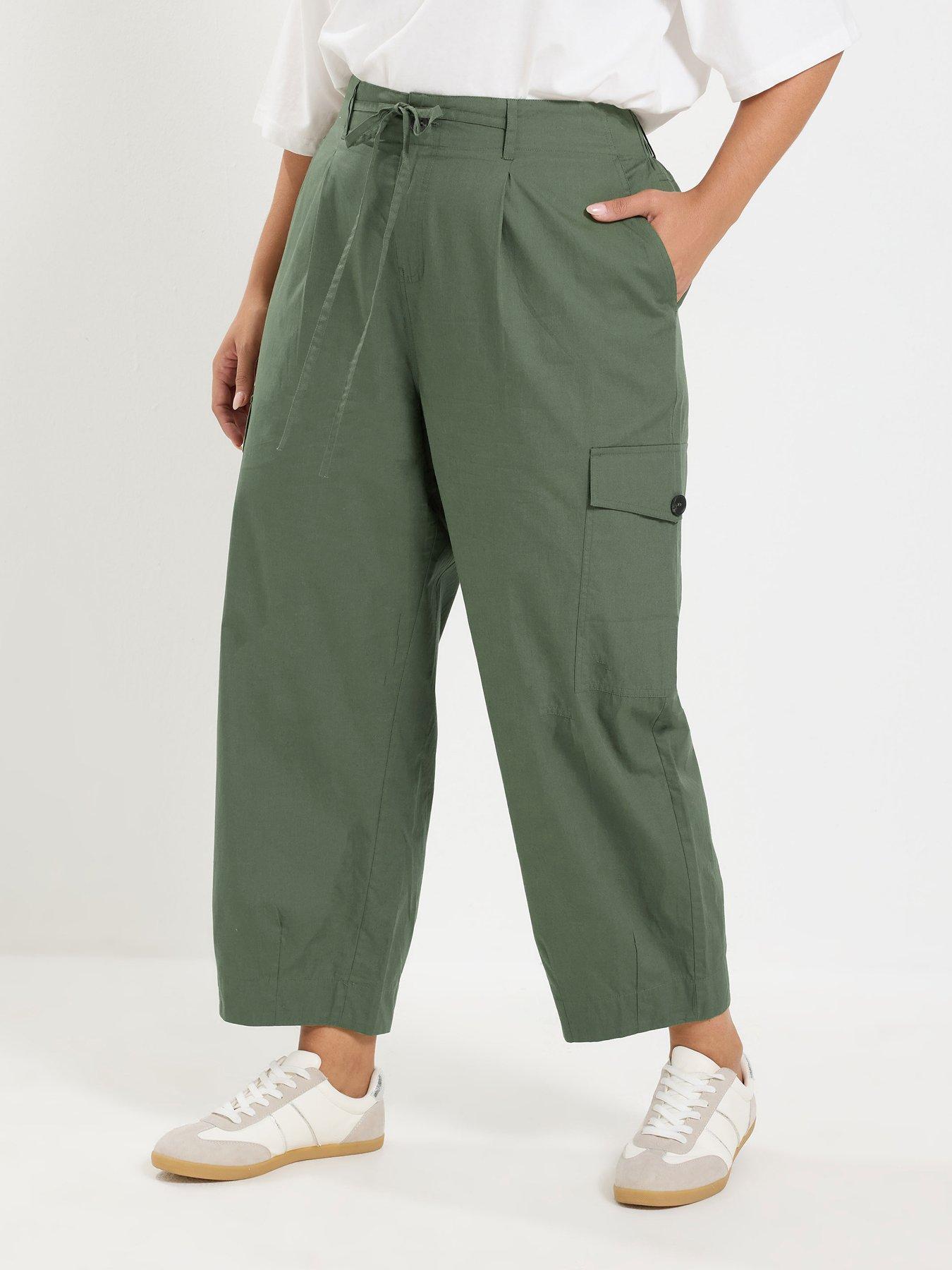 Image 1 of 4 of Yours Curve Cotton Poplin Cargo Barrel Trouser - Green