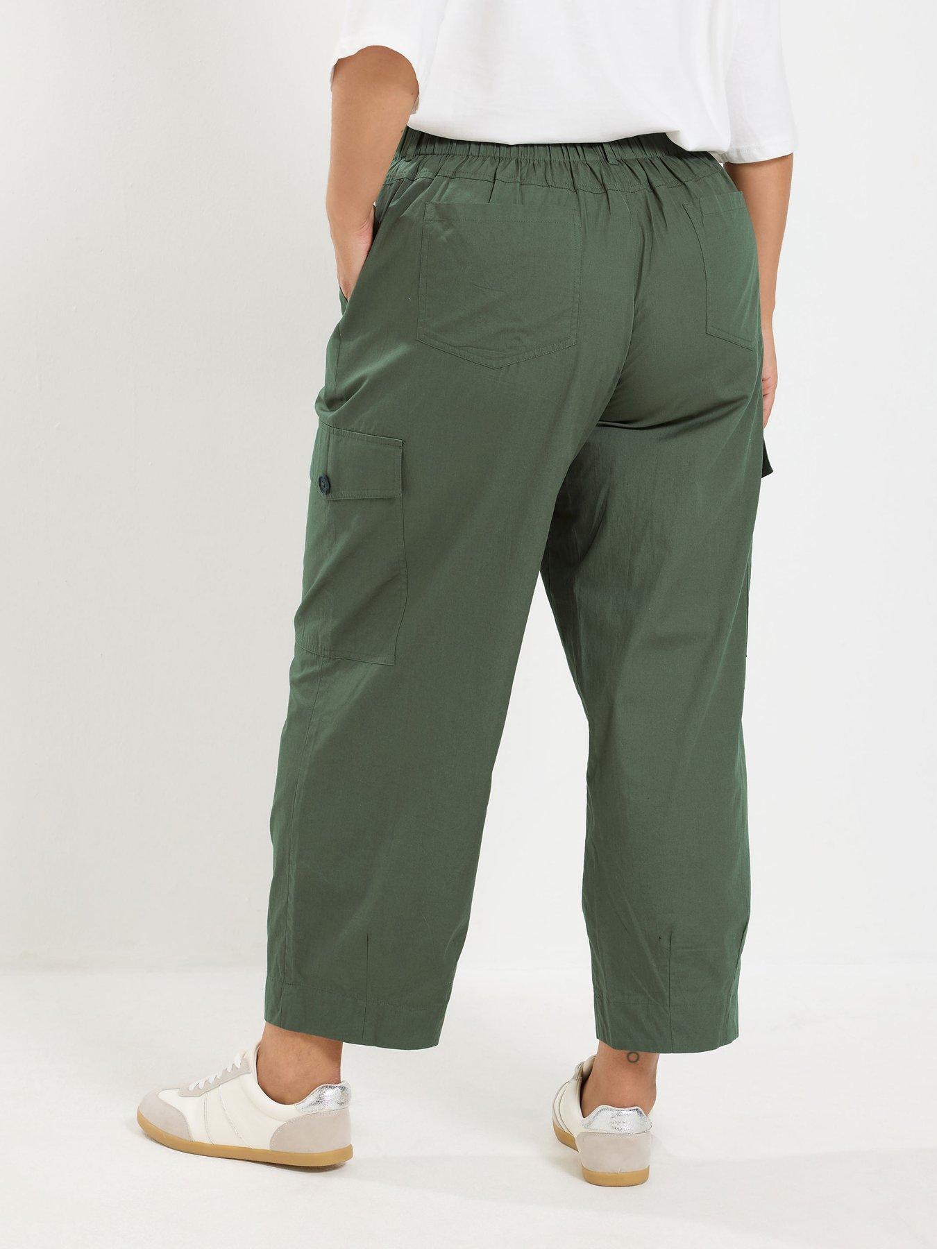 Image 2 of 4 of Yours Curve Cotton Poplin Cargo Barrel Trouser - Green