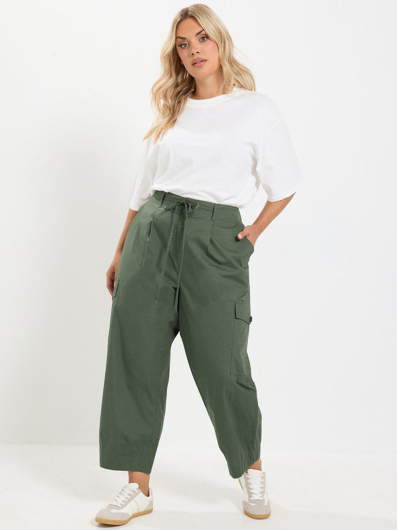 Image 3 of 4 of Yours Curve Cotton Poplin Cargo Barrel Trouser - Green