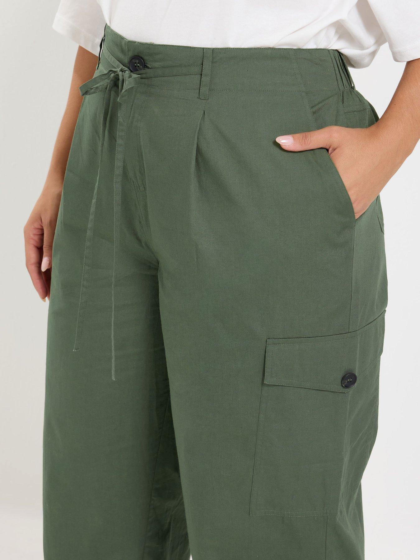 Image 4 of 4 of Yours Curve Cotton Poplin Cargo Barrel Trouser - Green