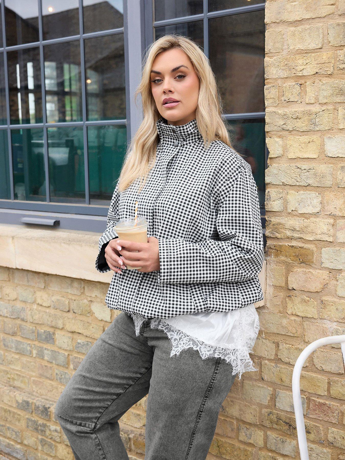 Yours Curve Cotton Twill Gingham Jacket - Black
