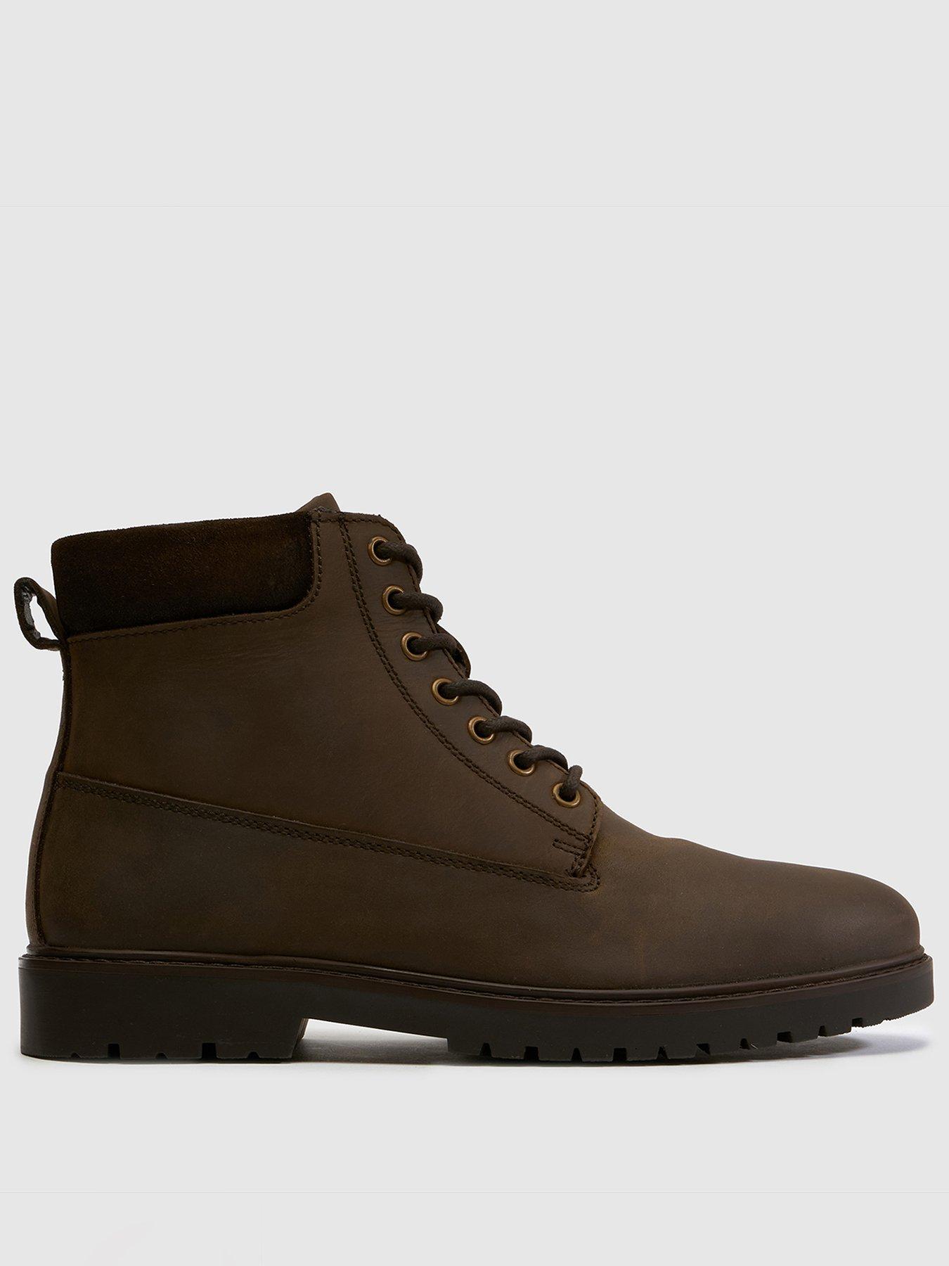 Image 1 of 4 of Schuh Mens Giles Leather Lace Up Side Zip Boots - Brown