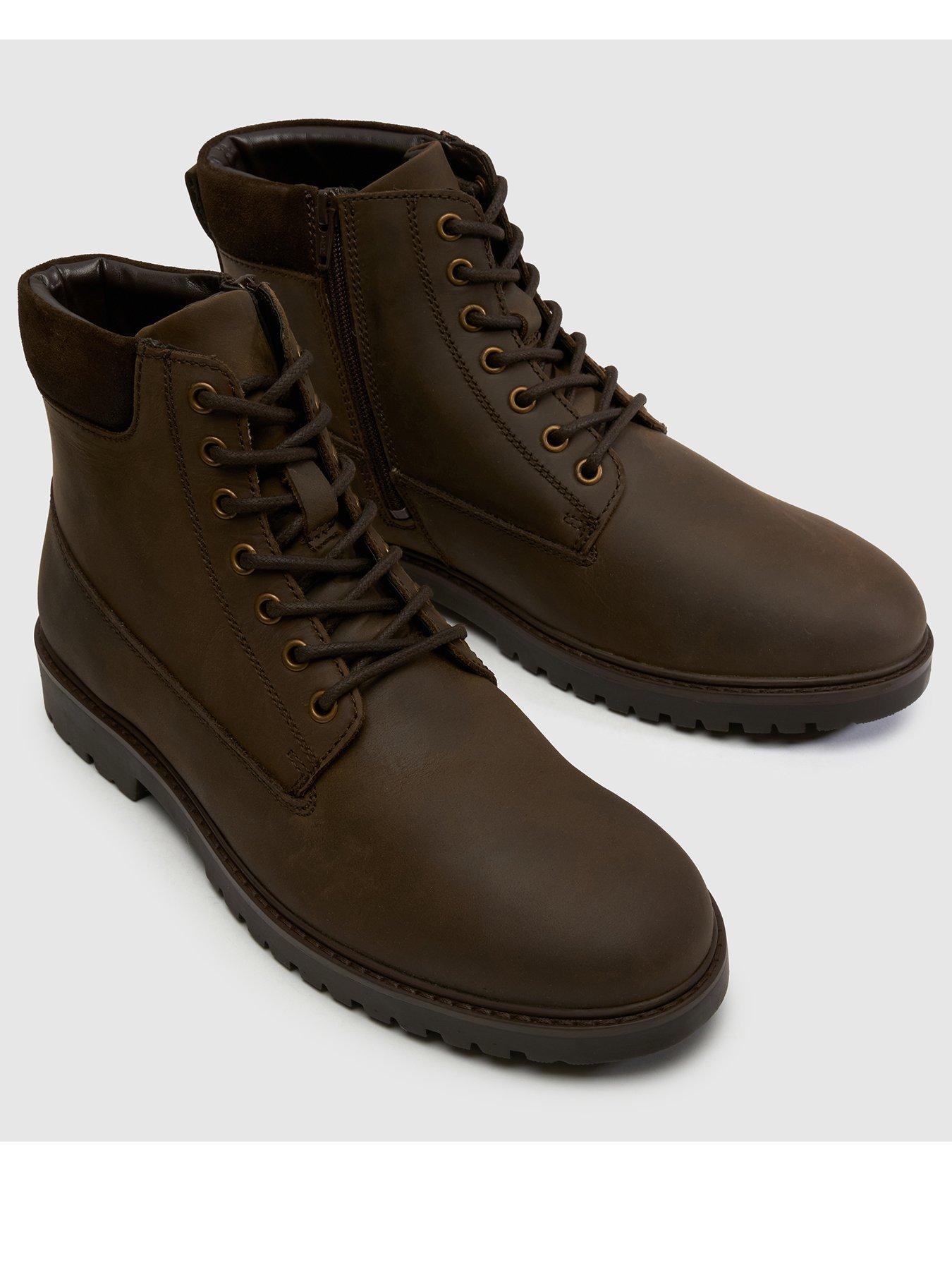 Image 3 of 4 of Schuh Mens Giles Leather Lace Up Side Zip Boots - Brown