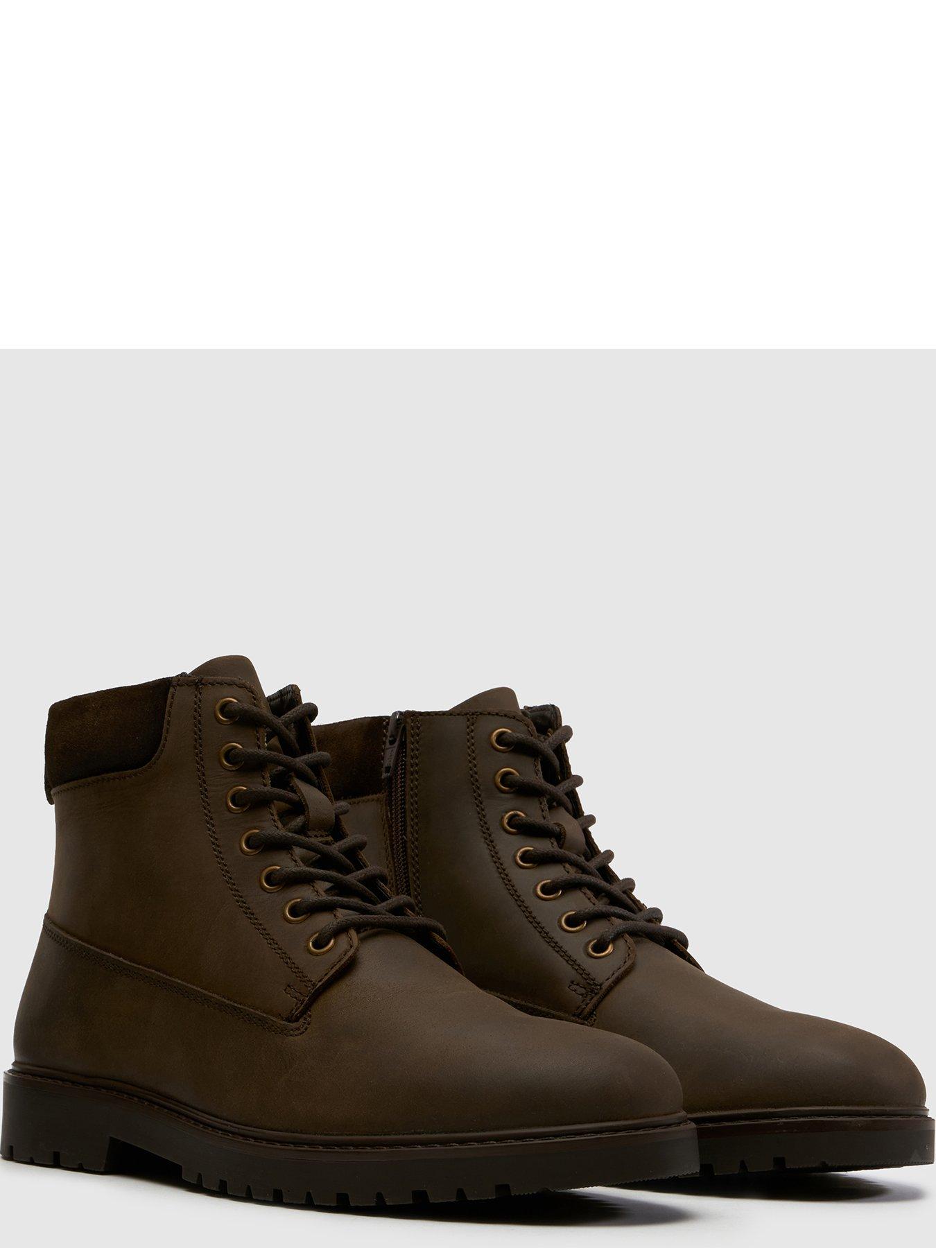 Image 4 of 4 of Schuh Mens Giles Leather Lace Up Side Zip Boots - Brown