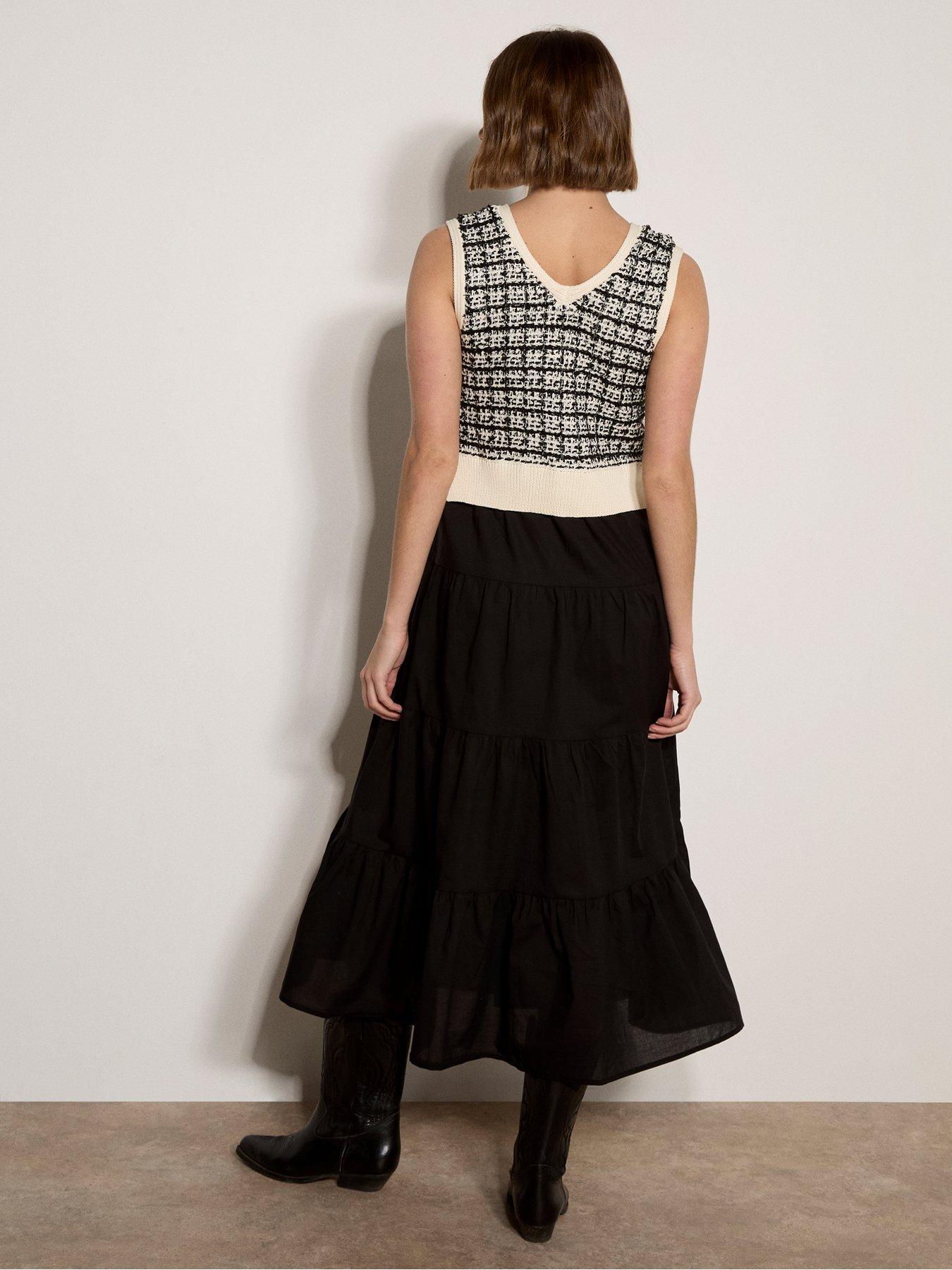 Image 2 of 3 of Apricot Dogtooth 2-in-1 Sleeveless Midi Dress - Black