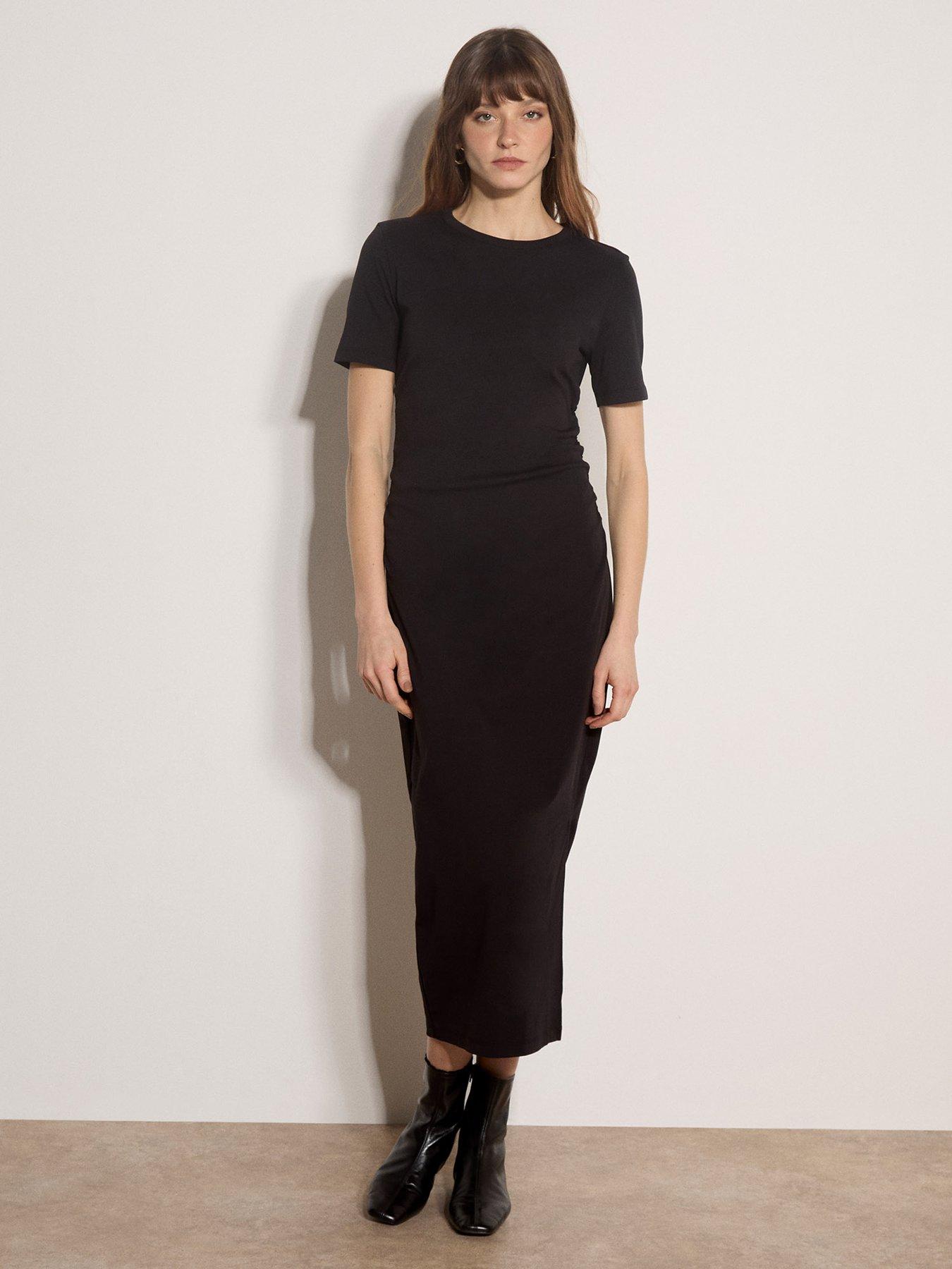 Image 3 of 4 of Apricot Jersey Ruched Detail Column Dress &nbsp;- Black