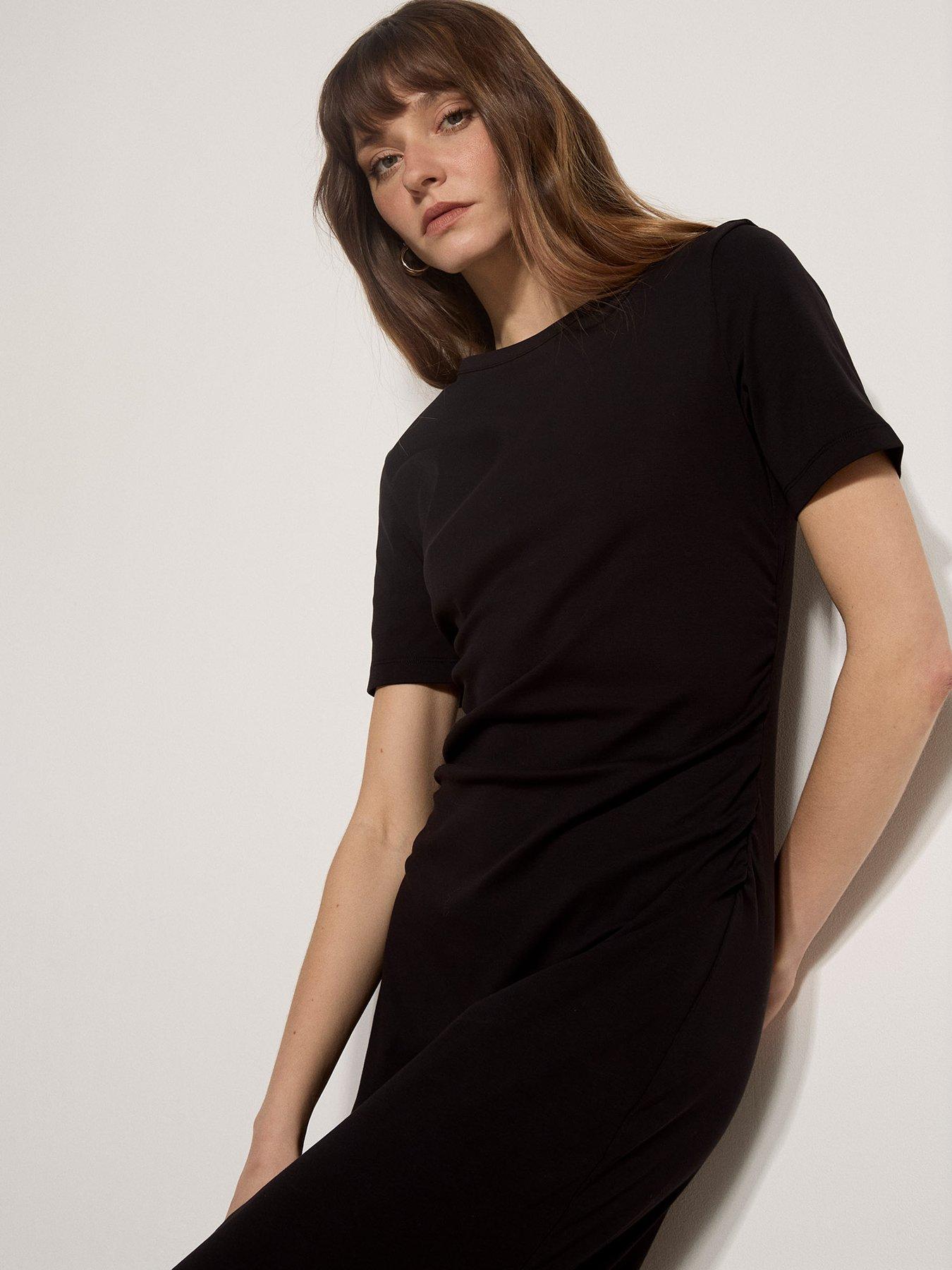 Image 4 of 4 of Apricot Jersey Ruched Detail Column Dress &nbsp;- Black