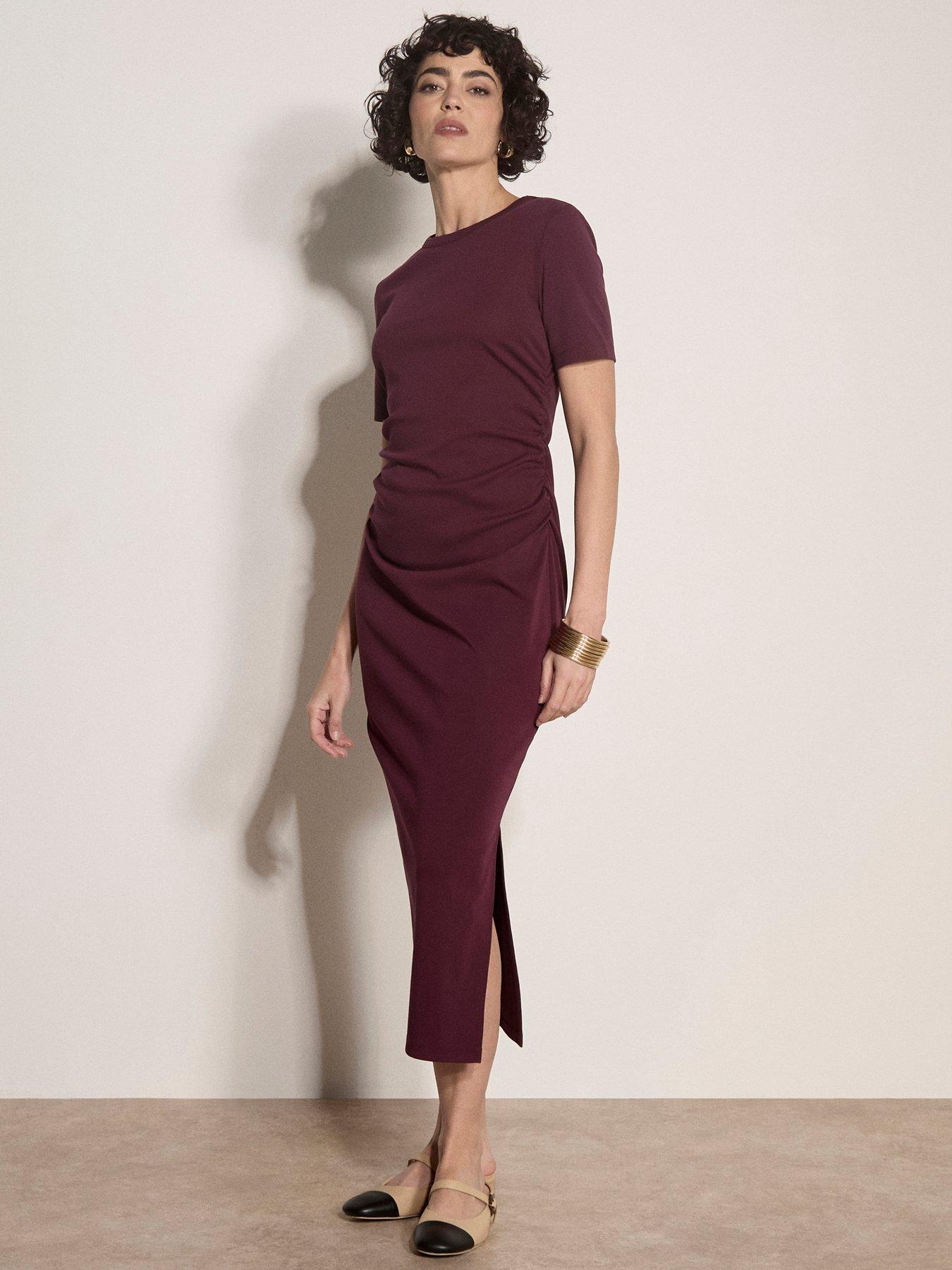Image 1 of 4 of Apricot Jersey Ruched Detail Column Midaxi Dress - Red