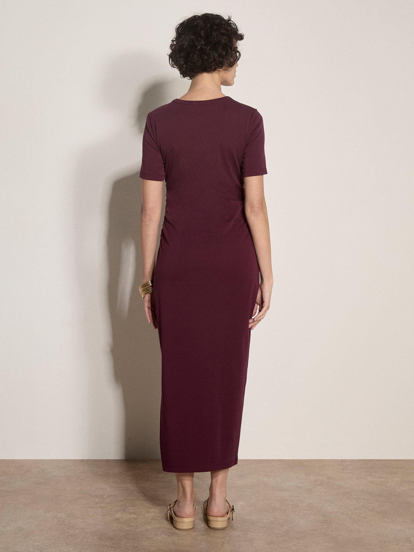 Image 2 of 4 of Apricot Jersey Ruched Detail Column Midaxi Dress - Red