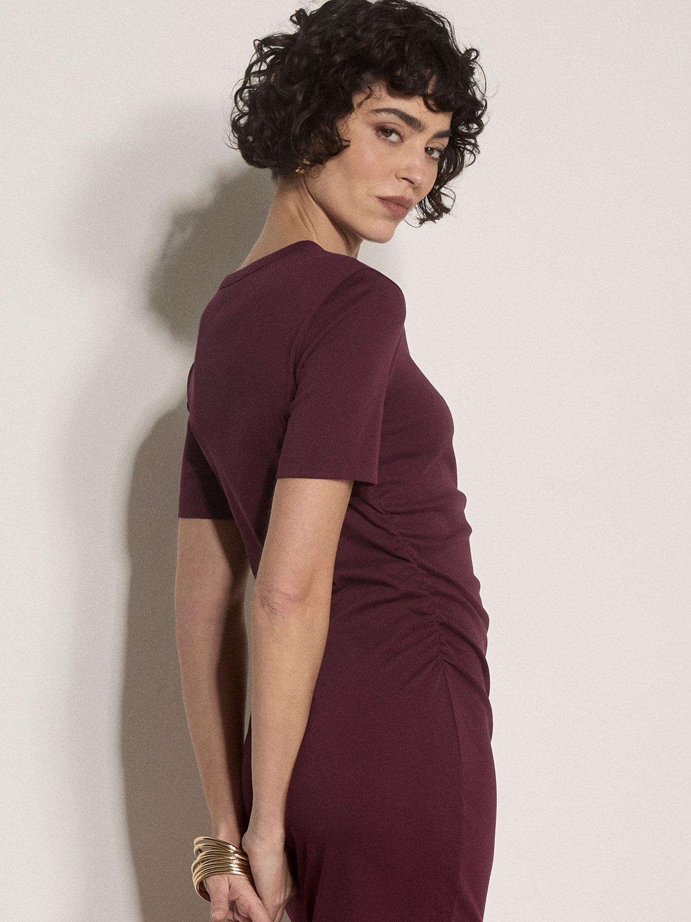 Image 4 of 4 of Apricot Jersey Ruched Detail Column Midaxi Dress - Red