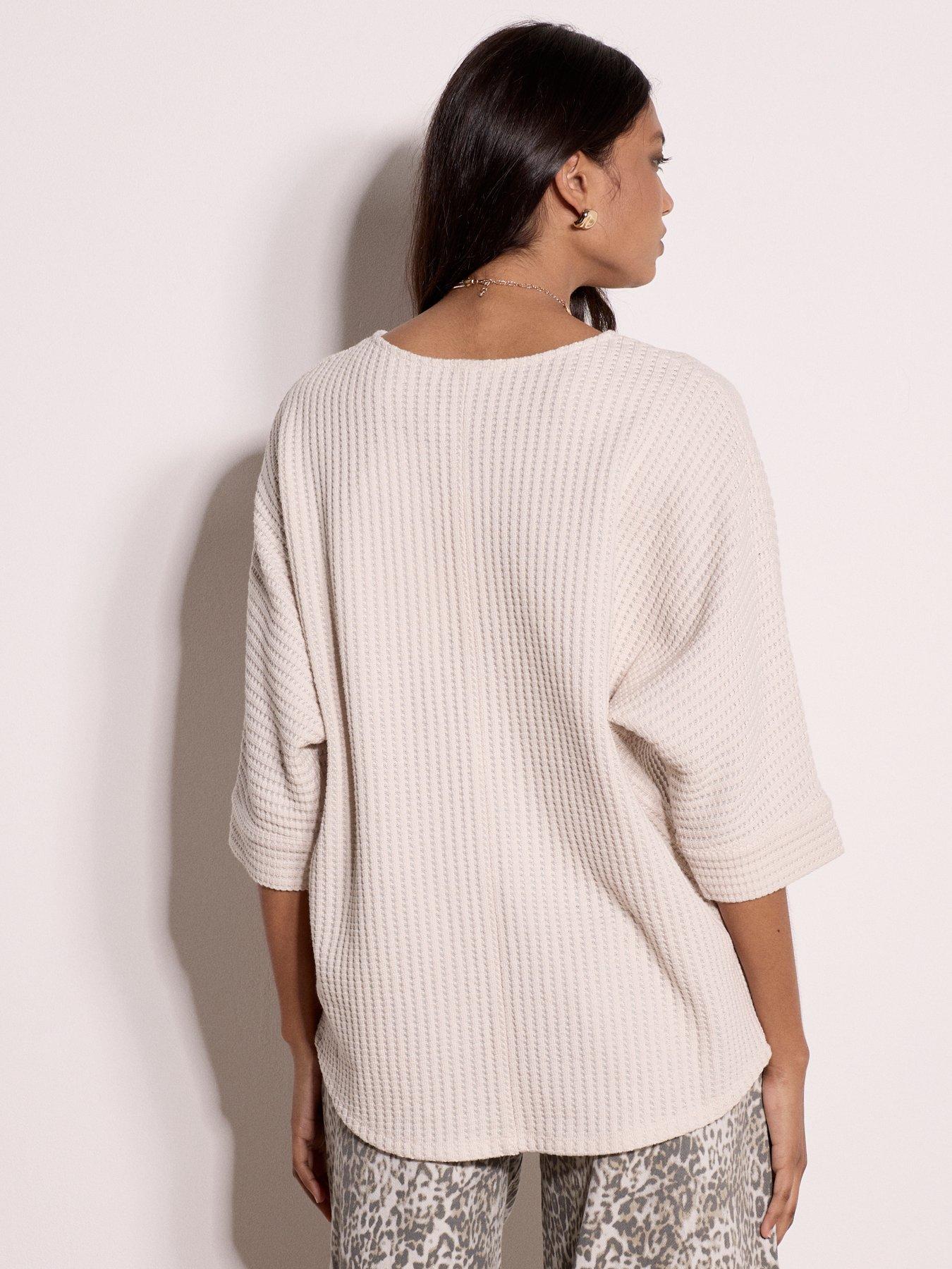 Image 2 of 4 of Apricot Waffle Knit Batwing Top - Cream