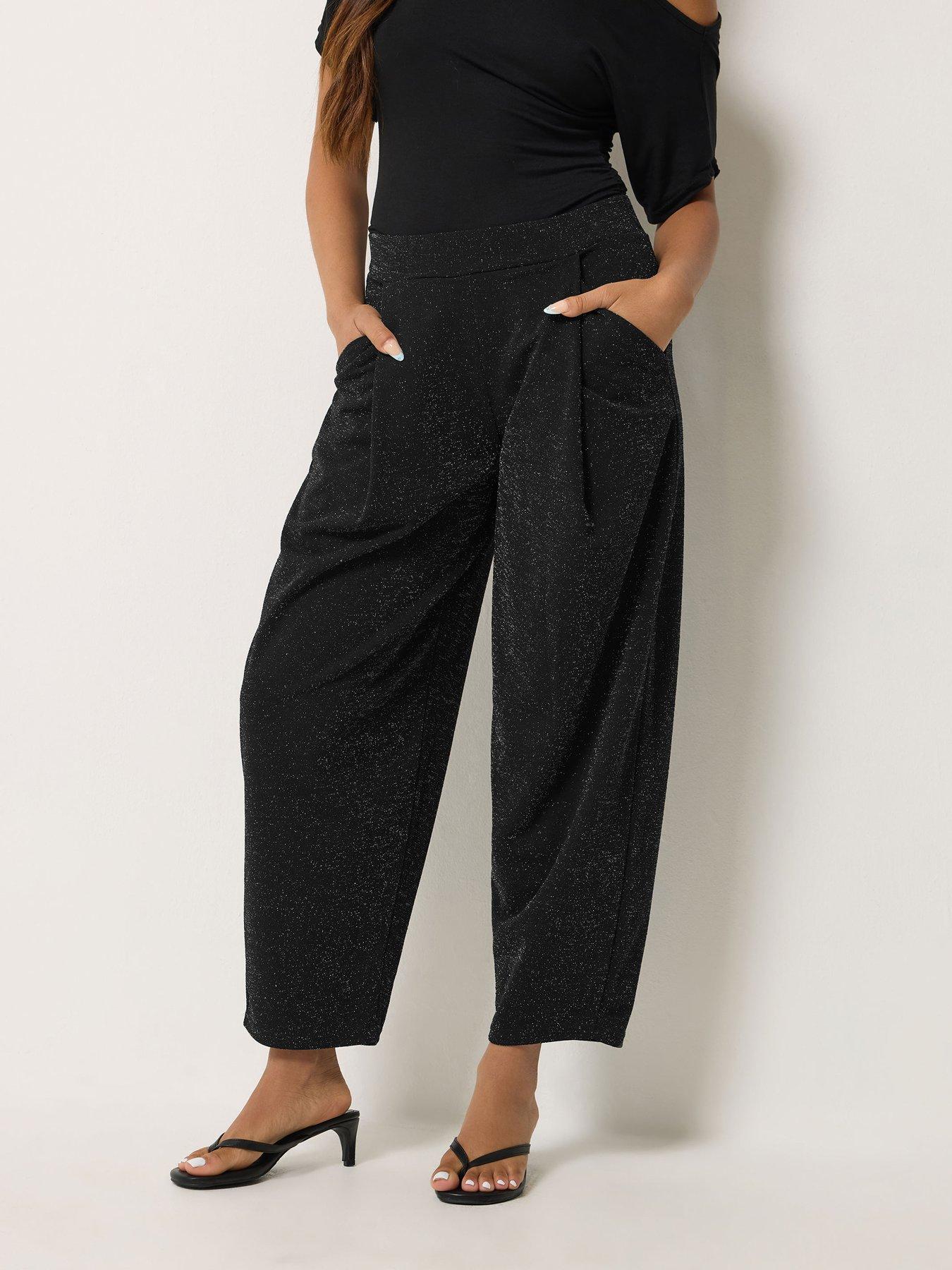 Image 1 of 4 of PixieGirl Petite Lurex Barrel Trouser - Black