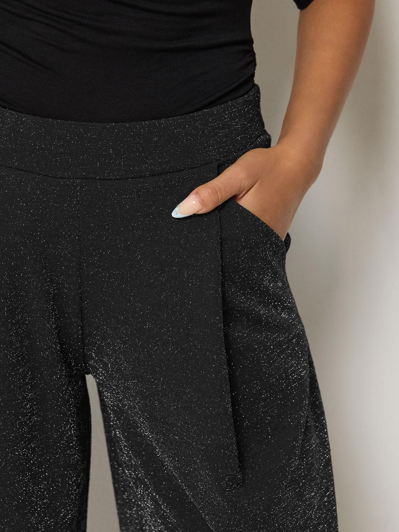 Image 4 of 4 of PixieGirl Petite Lurex Barrel Trouser - Black