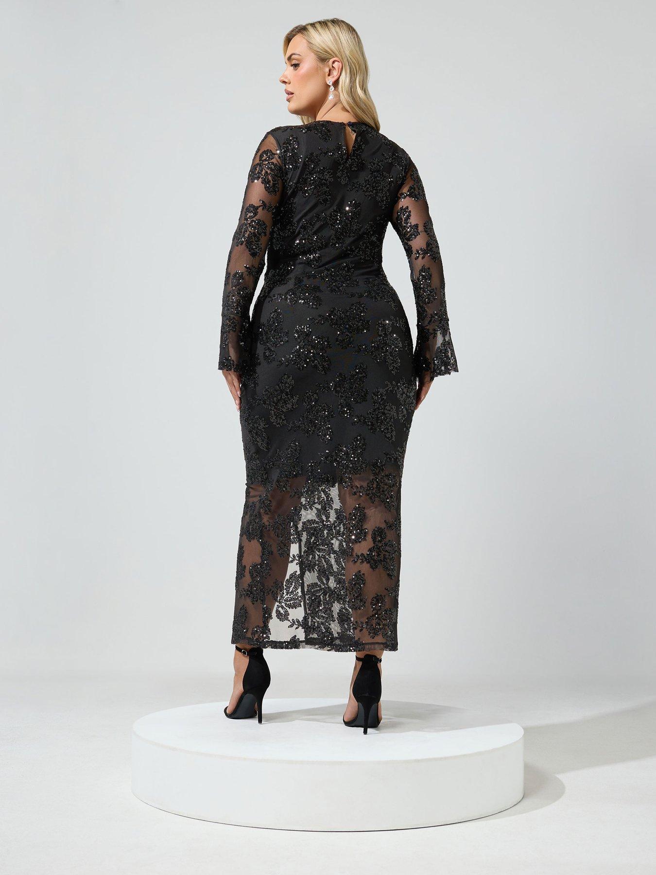 Image 2 of 4 of Yours Curve Black Sequin Mesh Dress