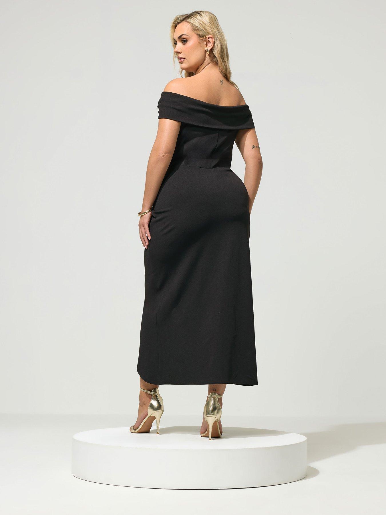 Image 2 of 4 of Yours Womens Curve Off Shoulder Buckle Wrap Dress - Black