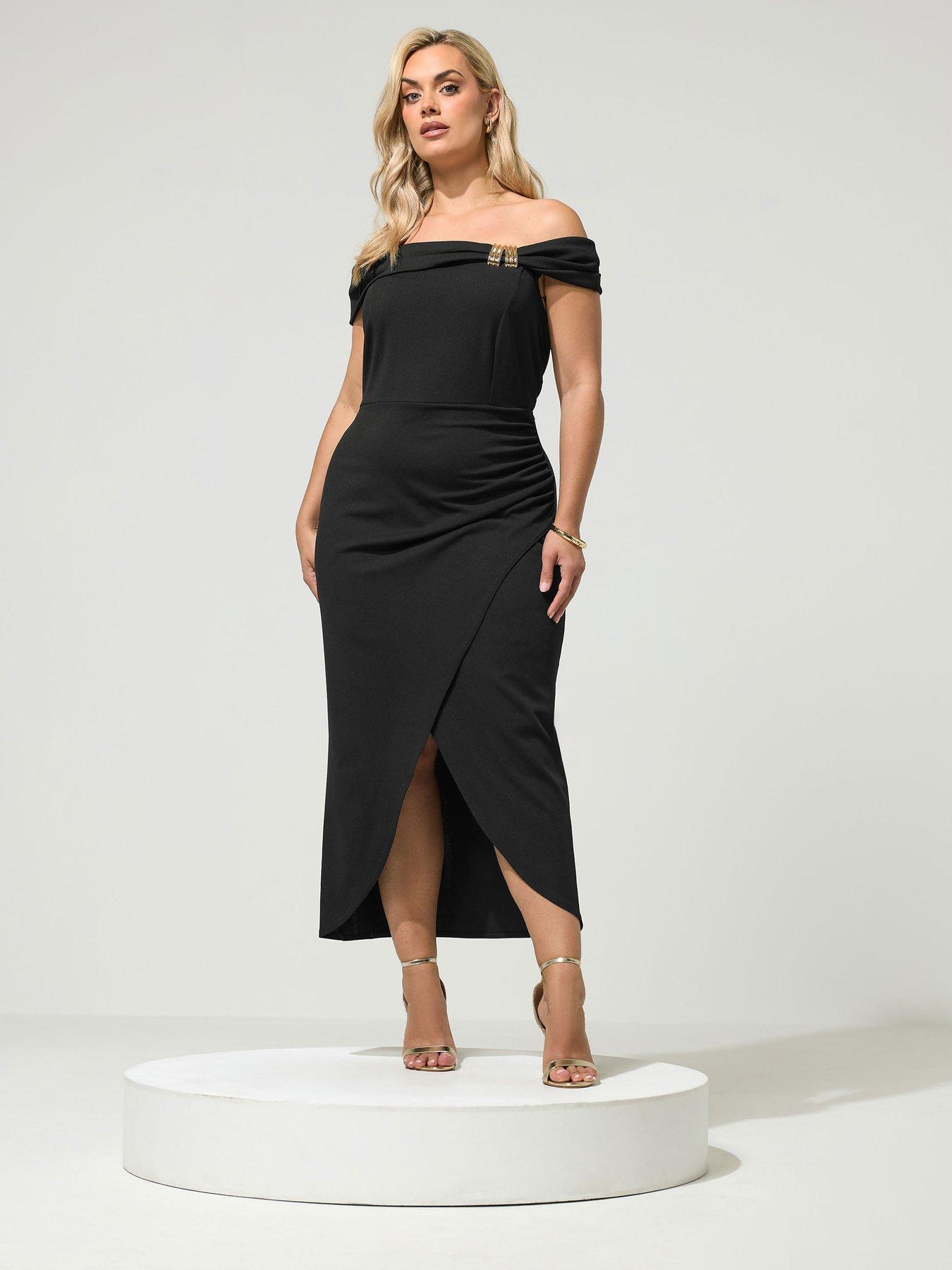 Image 3 of 4 of Yours Womens Curve Off Shoulder Buckle Wrap Dress - Black