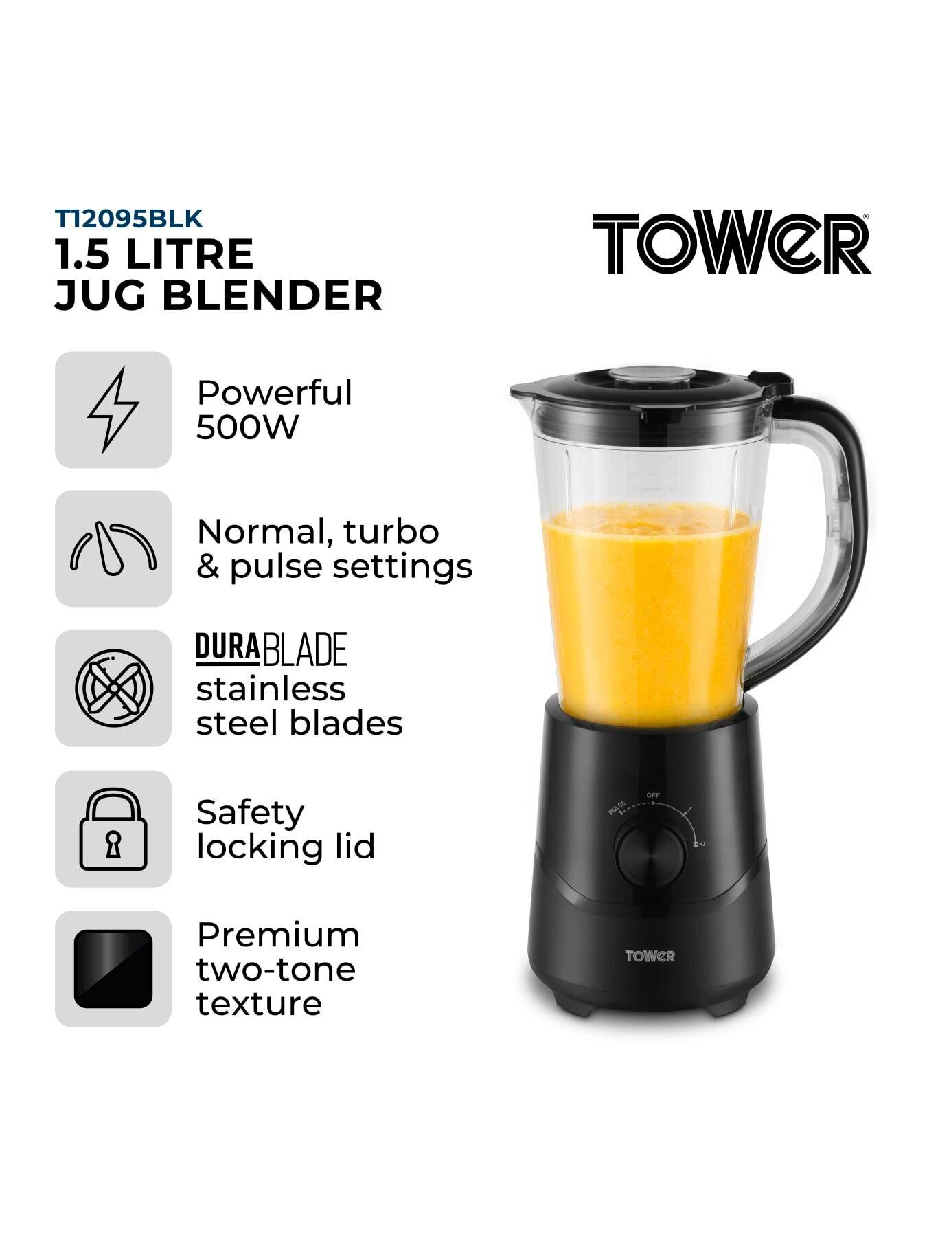 Image 2 of 7 of Tower 500W 1.5L Jug Blender with Removable 4-Tip Blade, Black