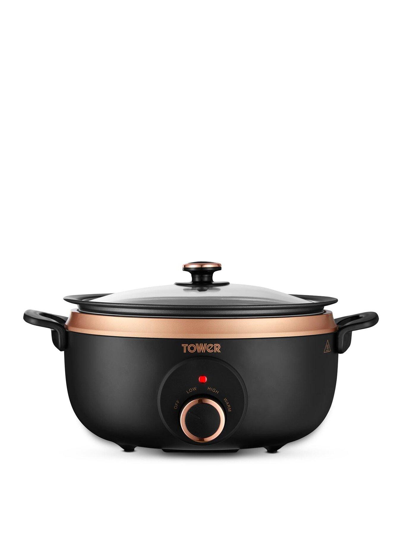 Tower Sear & Stew 3.5L Slow Cooker with Hob-Safe Pot, 170W, Black & Rose Gold