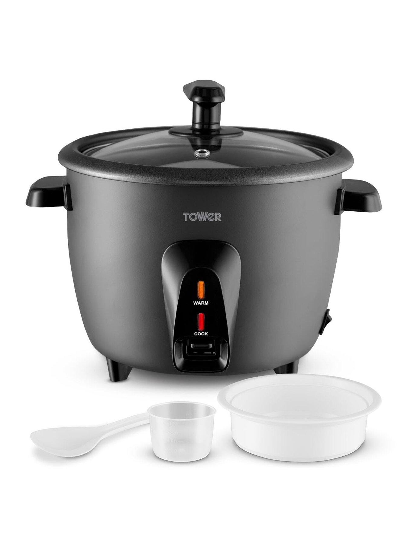 Tower 1.5L Rice Cooker, Steamer Basket, Measuring Cup & Spoon, 500W, Black
