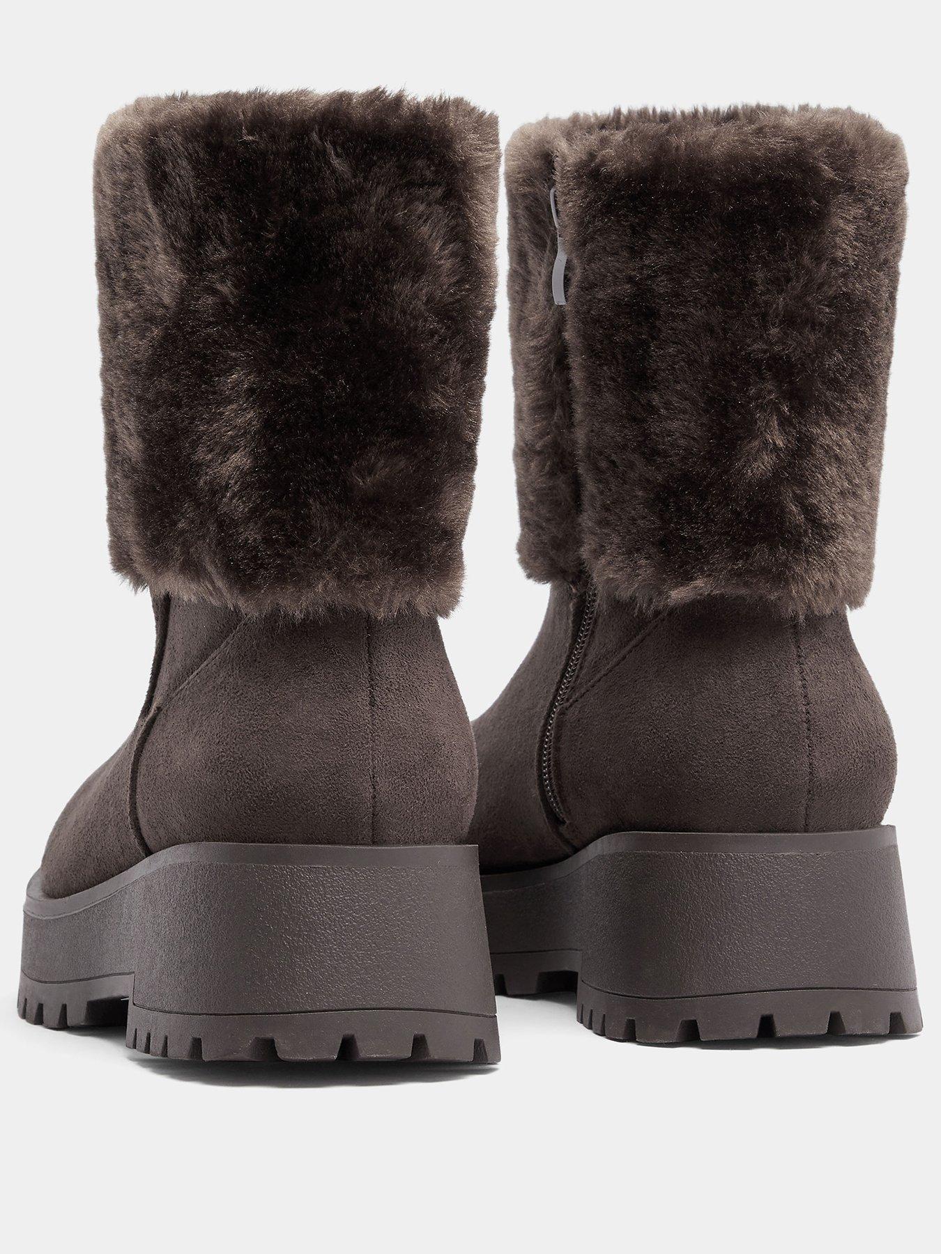 Image 2 of 4 of Yours Wide Fit Fur Cuff Wedge Chelsea Boot - Brown