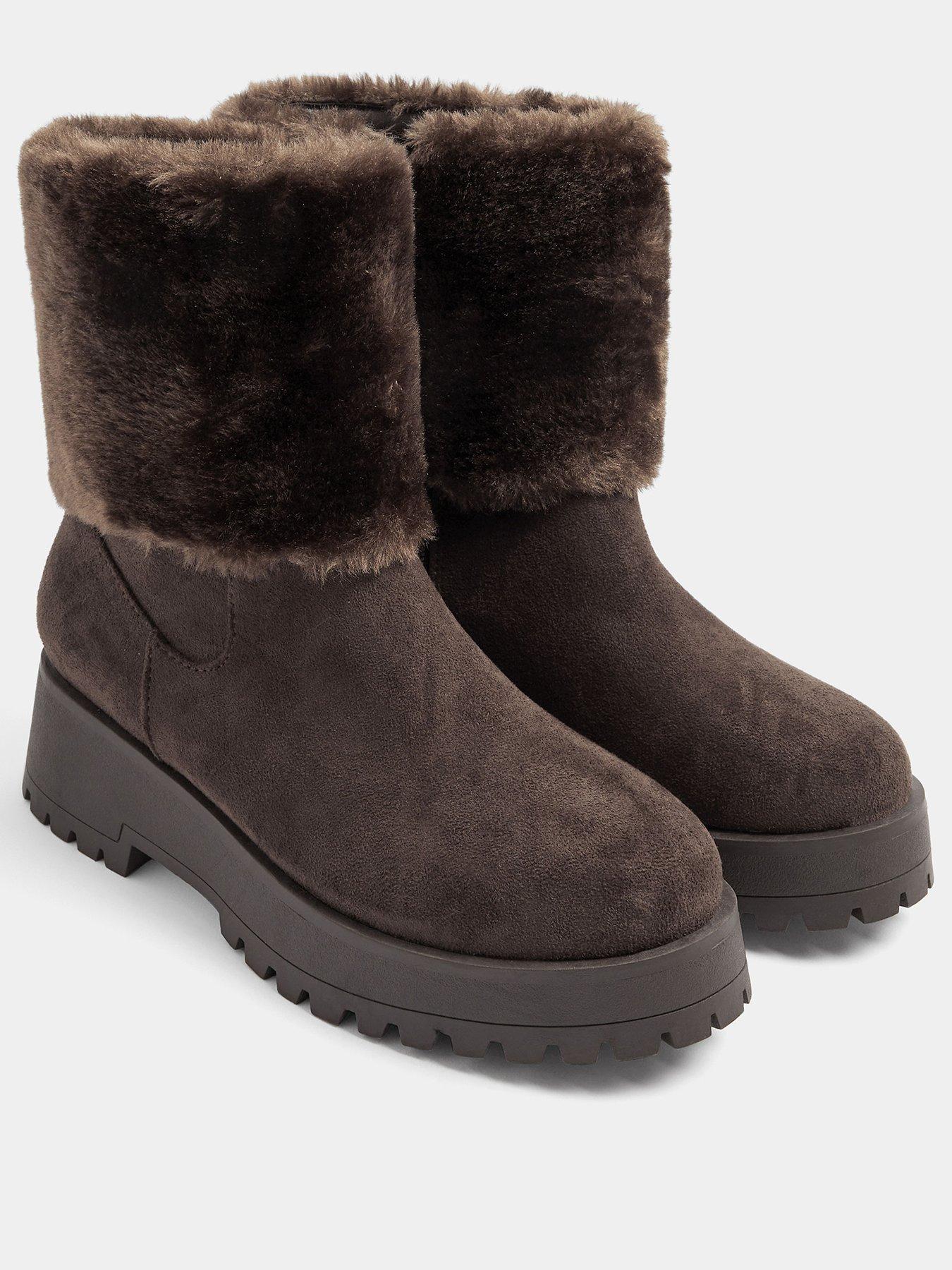 Image 3 of 4 of Yours Wide Fit Fur Cuff Wedge Chelsea Boot - Brown