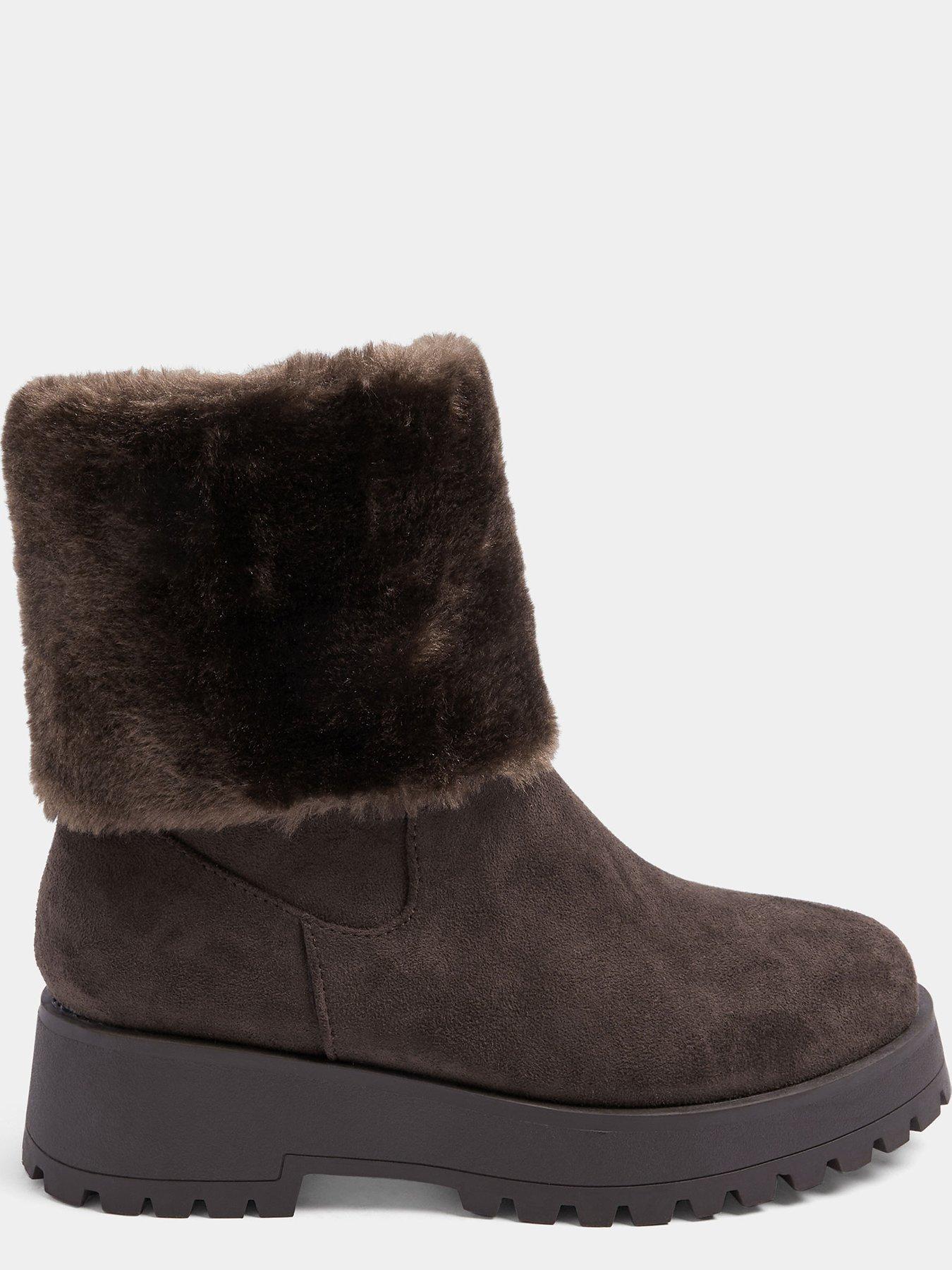 Image 4 of 4 of Yours Wide Fit Fur Cuff Wedge Chelsea Boot - Brown
