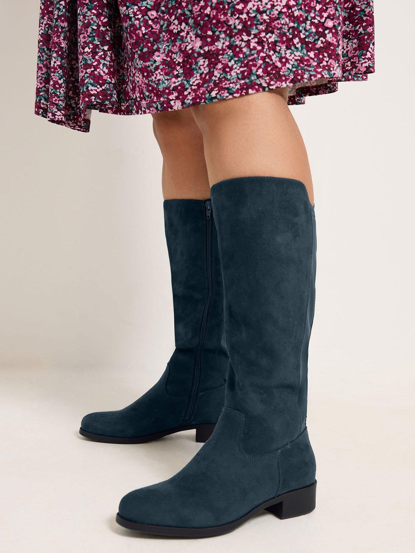 Yours Extra Wide Fit Stretch Knee High Flat Boot - Blue