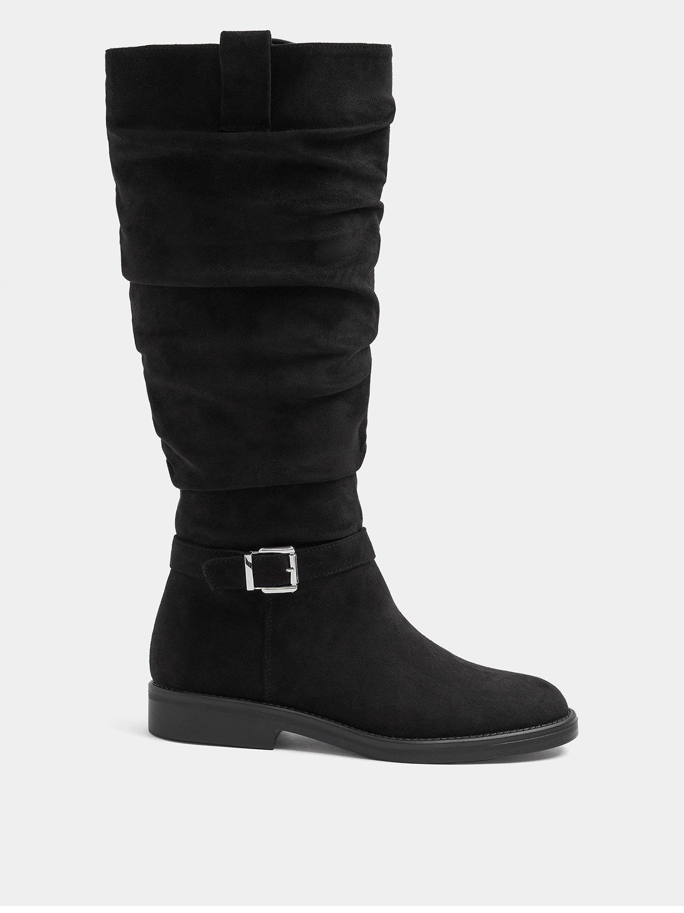 Image 1 of 4 of Yours Wide Fit Ruched Buckle Mid Calf Boot - Black