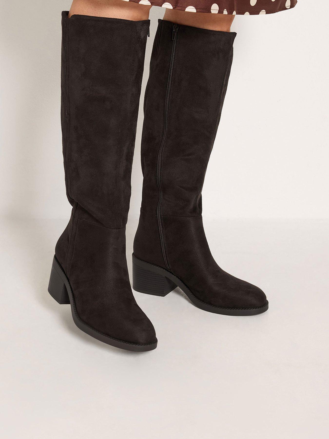 Yours Wide Fit Side Detail Block Heel Boot - Brown