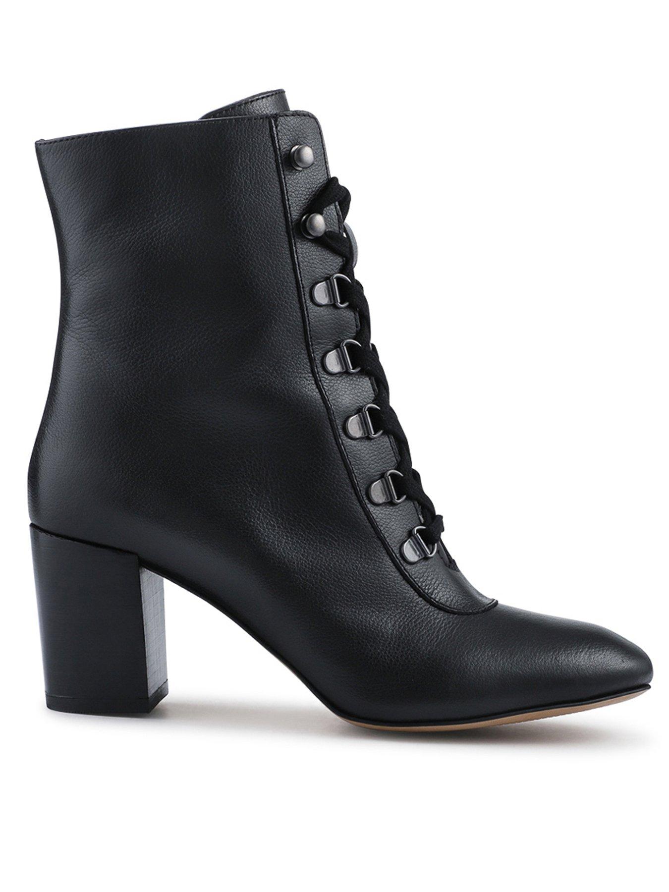 Image 1 of 6 of Jones Bootmaker Lianawide Lace Up Block Heel Boot - Black Leather