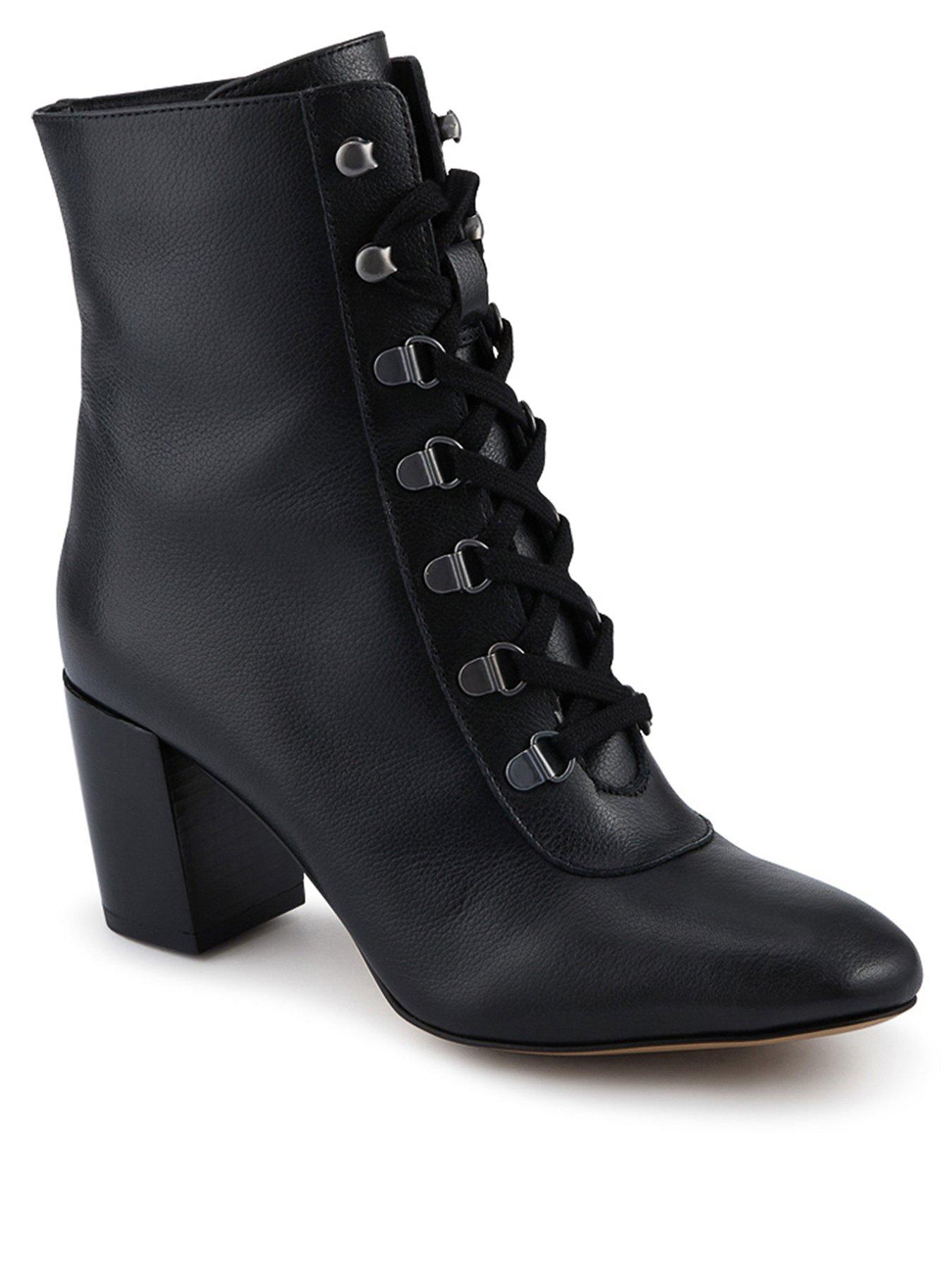 Image 2 of 6 of Jones Bootmaker Lianawide Lace Up Block Heel Boot - Black Leather
