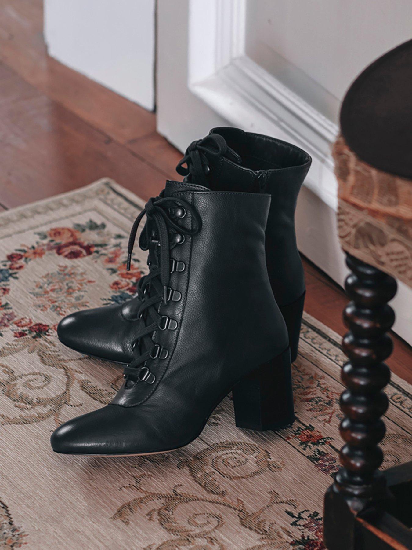Image 6 of 6 of Jones Bootmaker Lianawide Lace Up Block Heel Boot - Black Leather