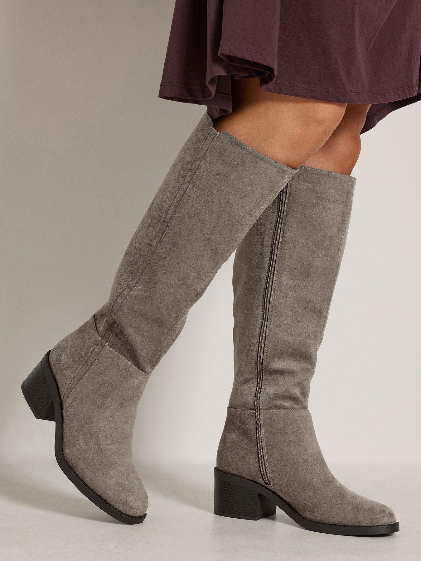 Yours Extra Wide EEE Fit Side Detail Block Heel Boot - Cream