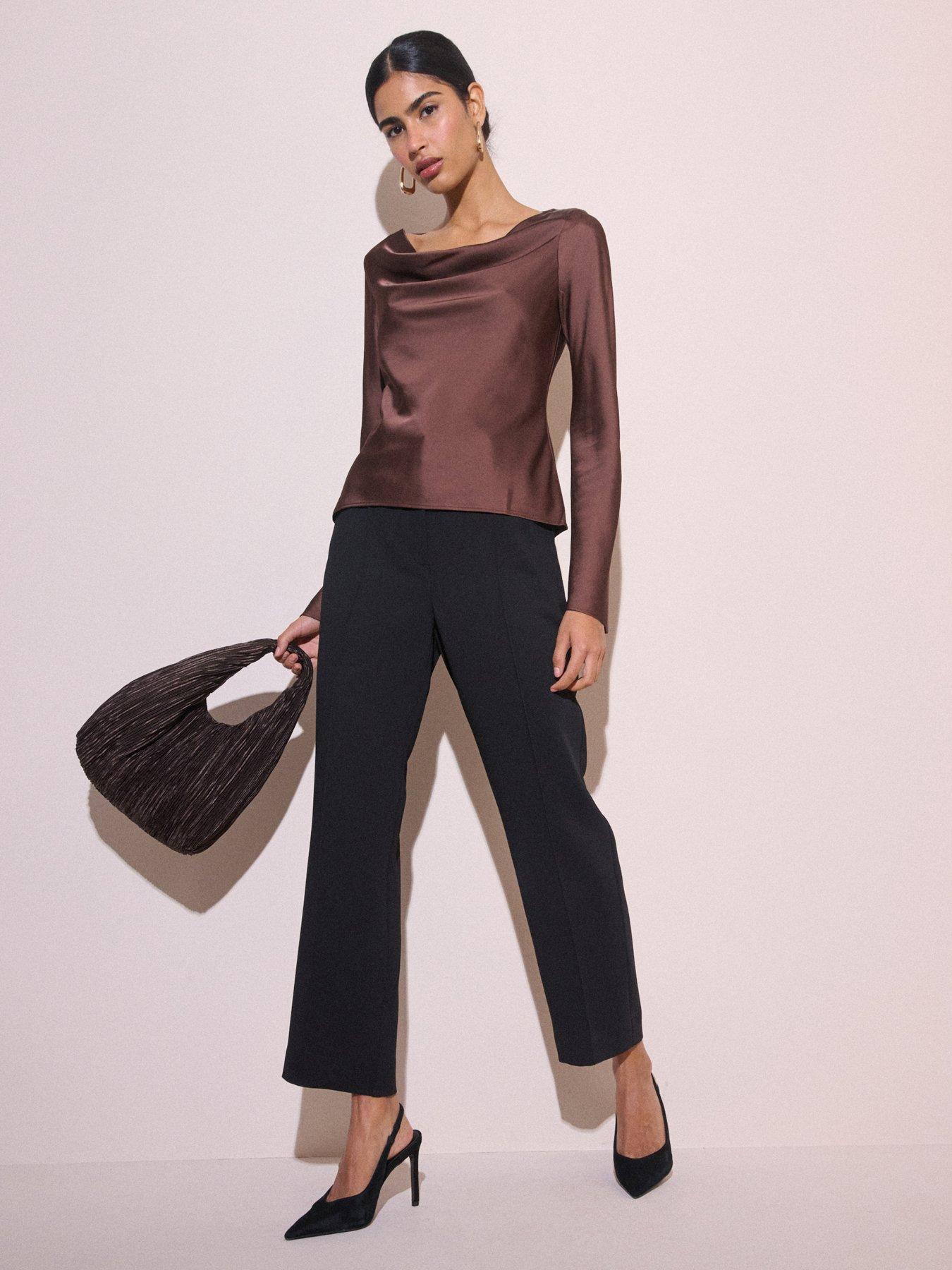 Image 3 of 5 of Nobodys Child Womens Cruz Cowl Neck Flared Cuff Satin-Look Blouse - Brown