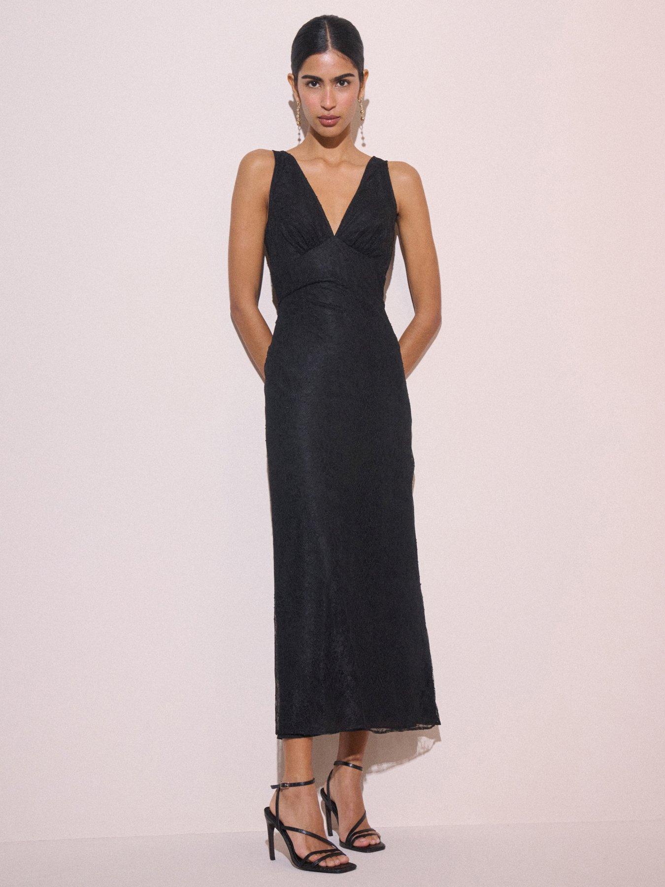 Image 1 of 5 of Nobodys Child Womens Joey Low V-Neck Low V-Back Midi Dress - Black