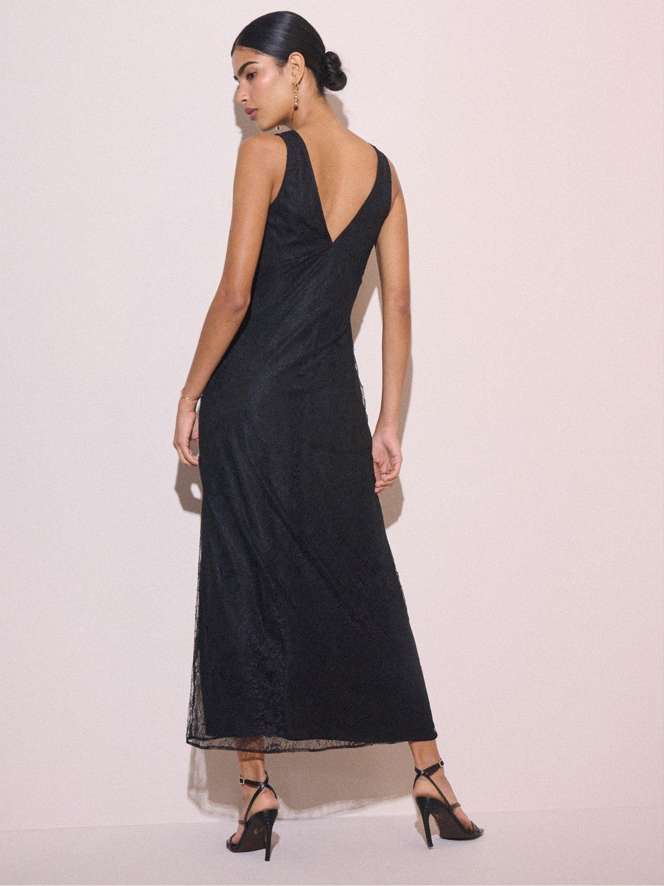 Image 2 of 5 of Nobodys Child Womens Joey Low V-Neck Low V-Back Midi Dress - Black