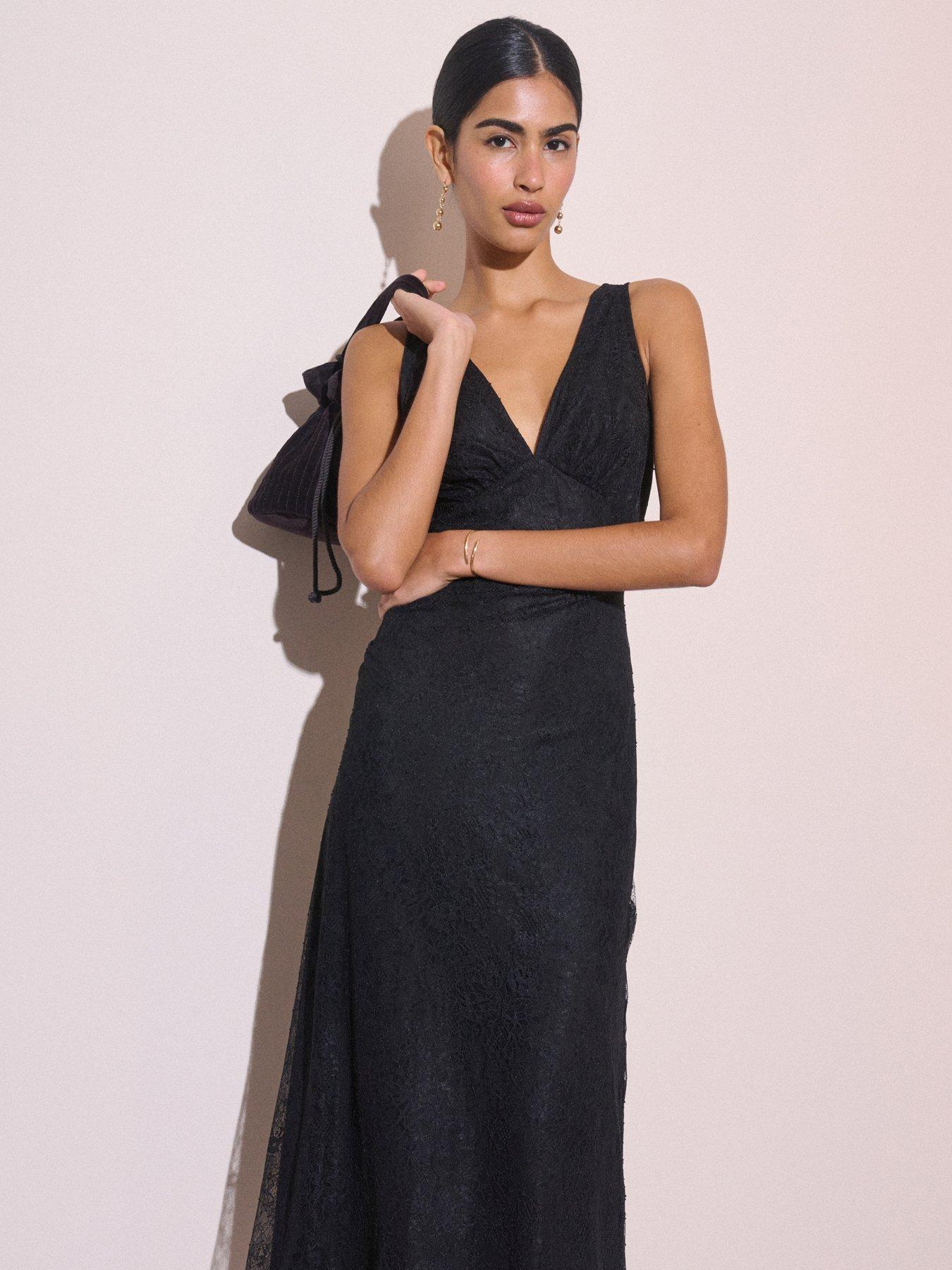 Image 3 of 5 of Nobodys Child Womens Joey Low V-Neck Low V-Back Midi Dress - Black