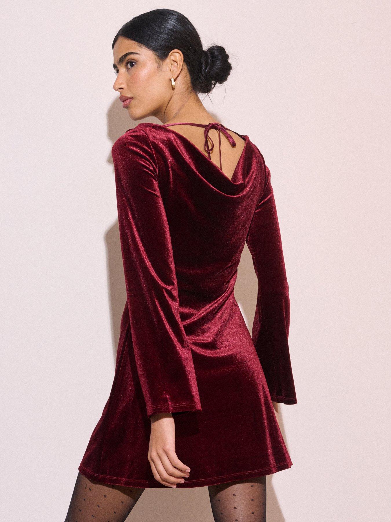 Image 2 of 6 of Nobodys Child Womens Leighton Cowl Neck Open Back Tie Mini Dress - Red