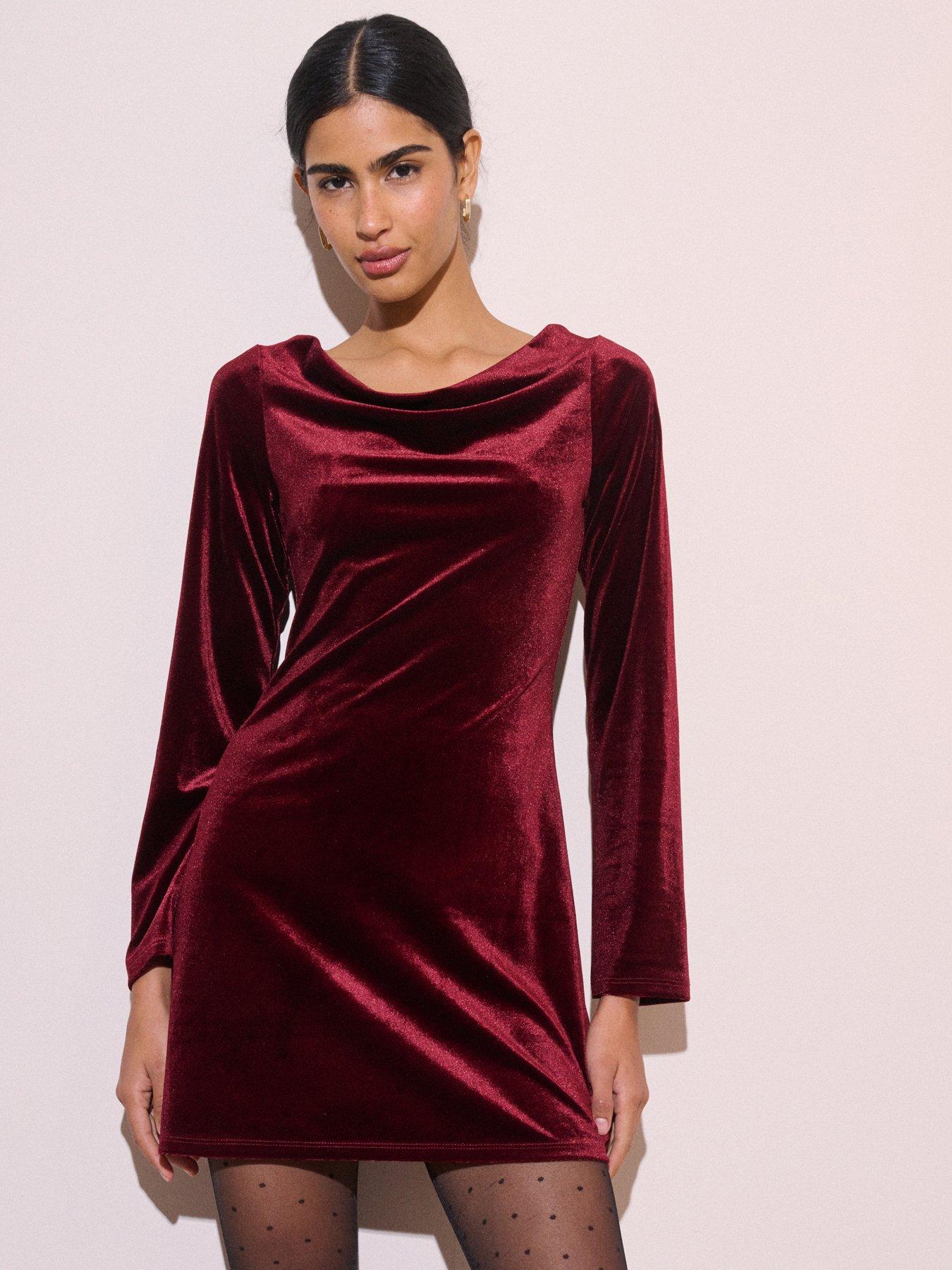 Image 4 of 6 of Nobodys Child Womens Leighton Cowl Neck Open Back Tie Mini Dress - Red